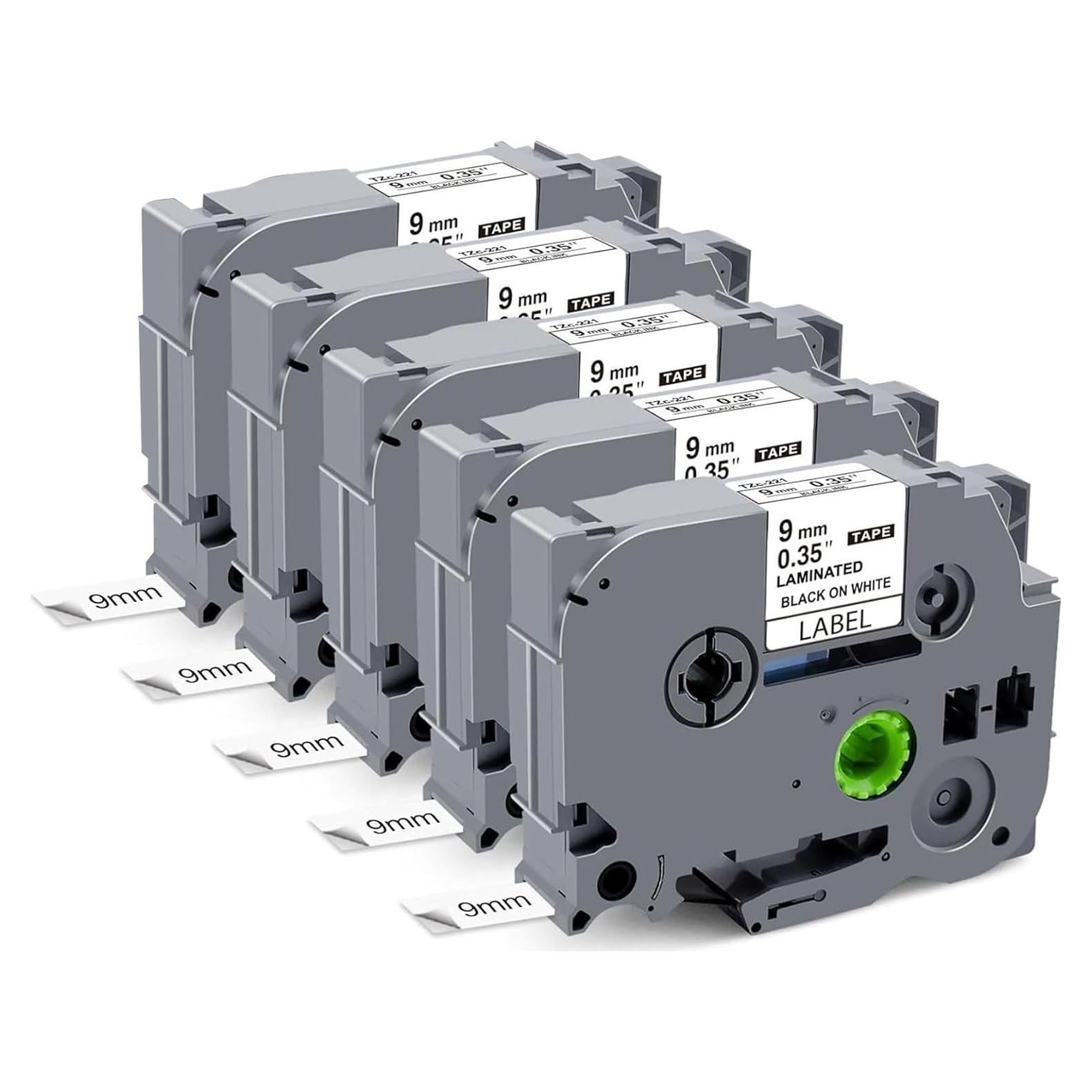 Cinta de Etiquetas Laminadas Kappiek TZe-221 9mm Negro sobre Blanco