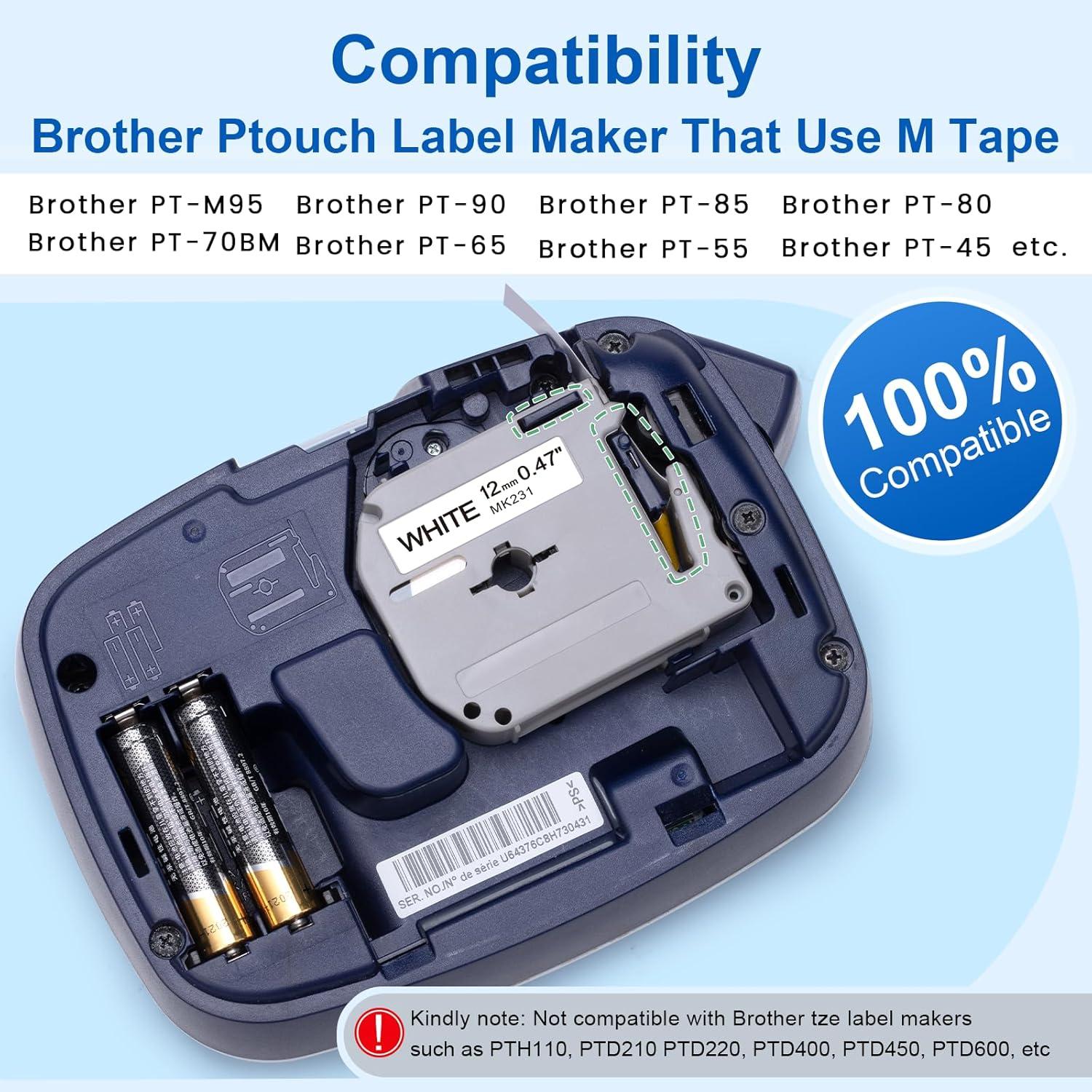 Cinta de Etiquetas Labelife M-K231 12mm 5 Paquetes Negro sobre Blanco