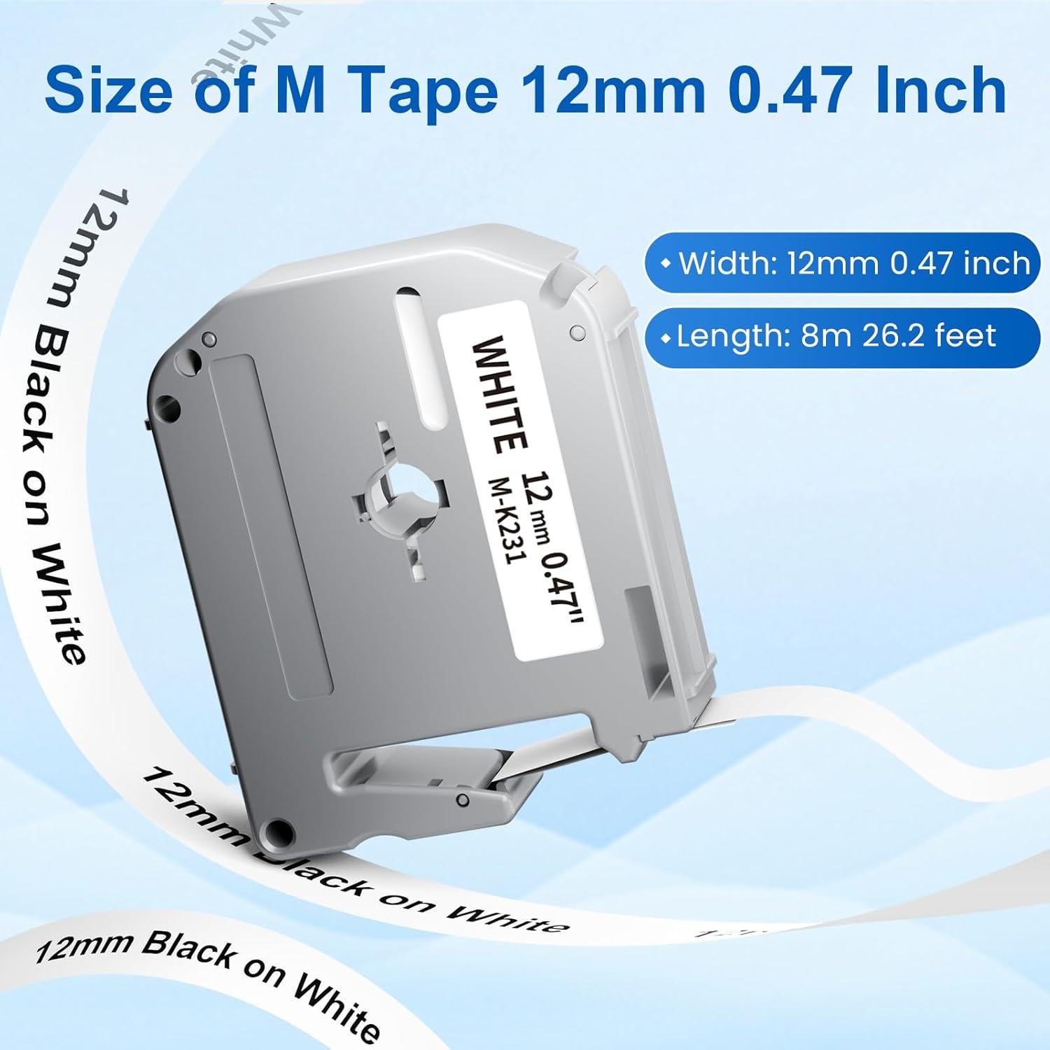 Cinta de Etiquetas Labelife M-K231 12mm 5 Paquetes Negro sobre Blanco