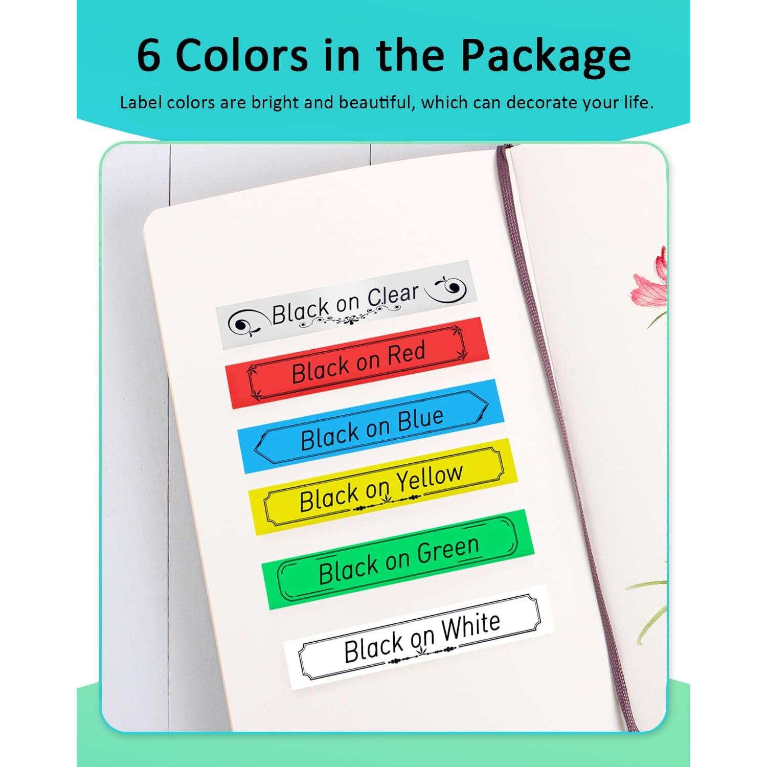 Cinta de Etiquetas Anycolor 12mm Compatible con Brother - Paquete de 6