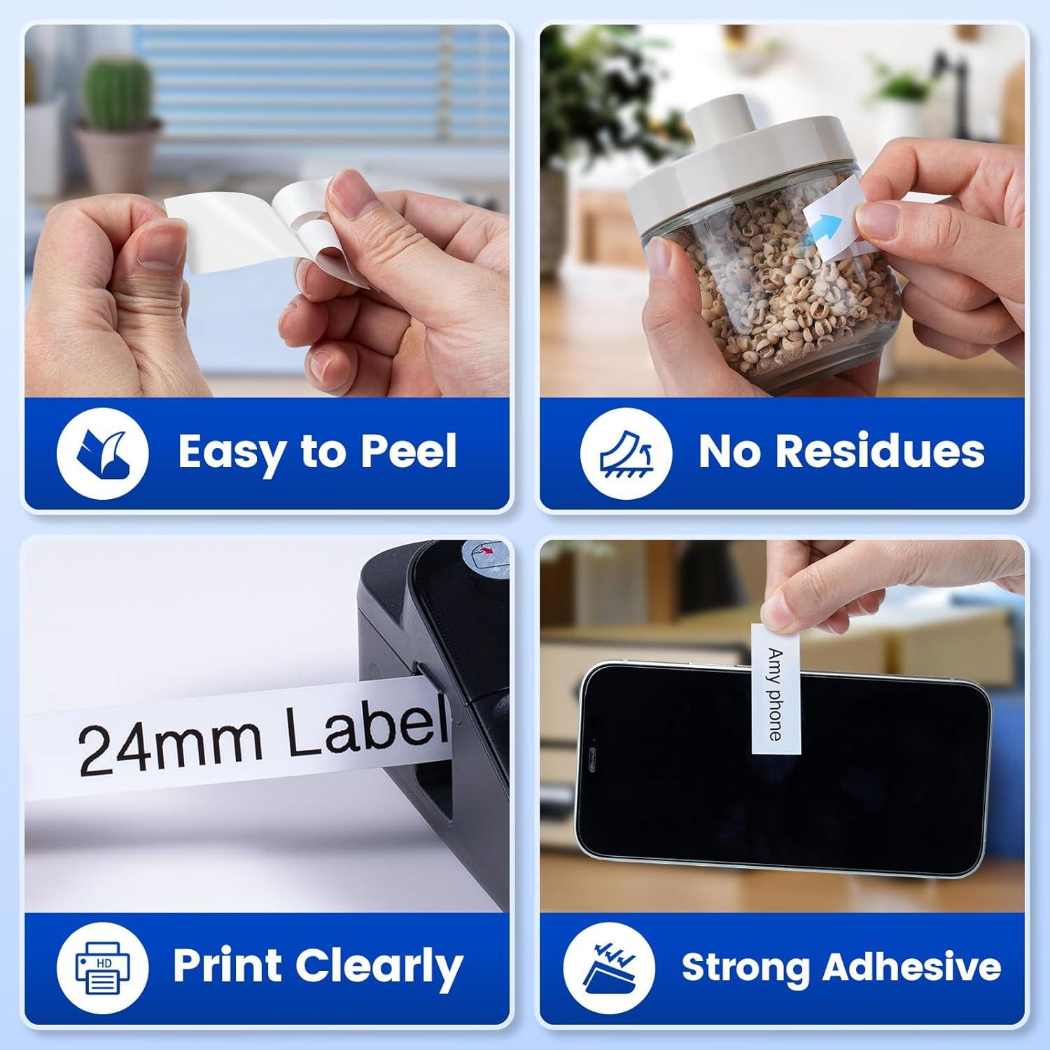 Cinta de Etiquetas Laminada Suminey TZe-251 24mm Negra sobre Blanca - Paquete de 5