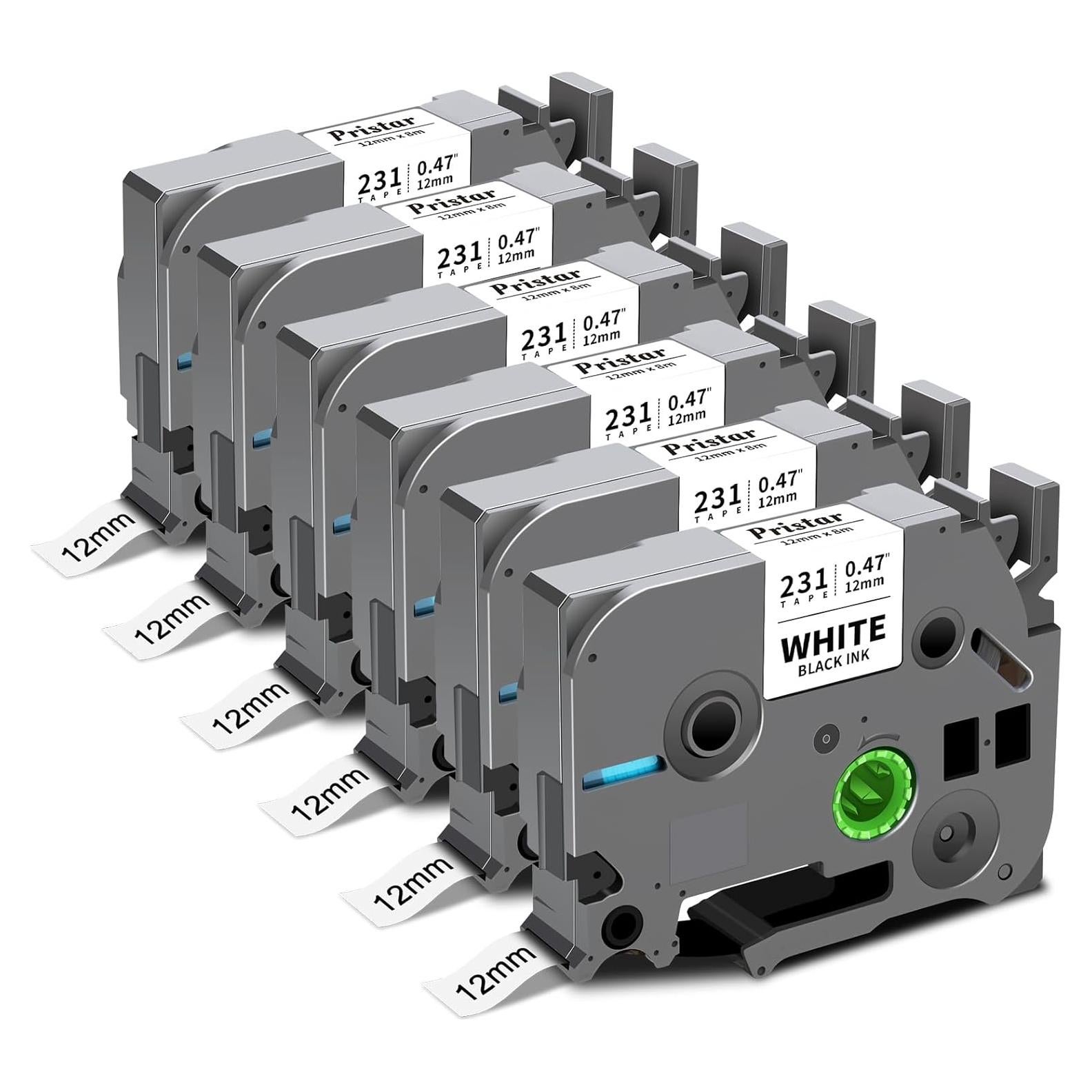 Cinta de Etiqueta Pristar TZe-231 12mm Negro sobre Blanco 6 Unidades