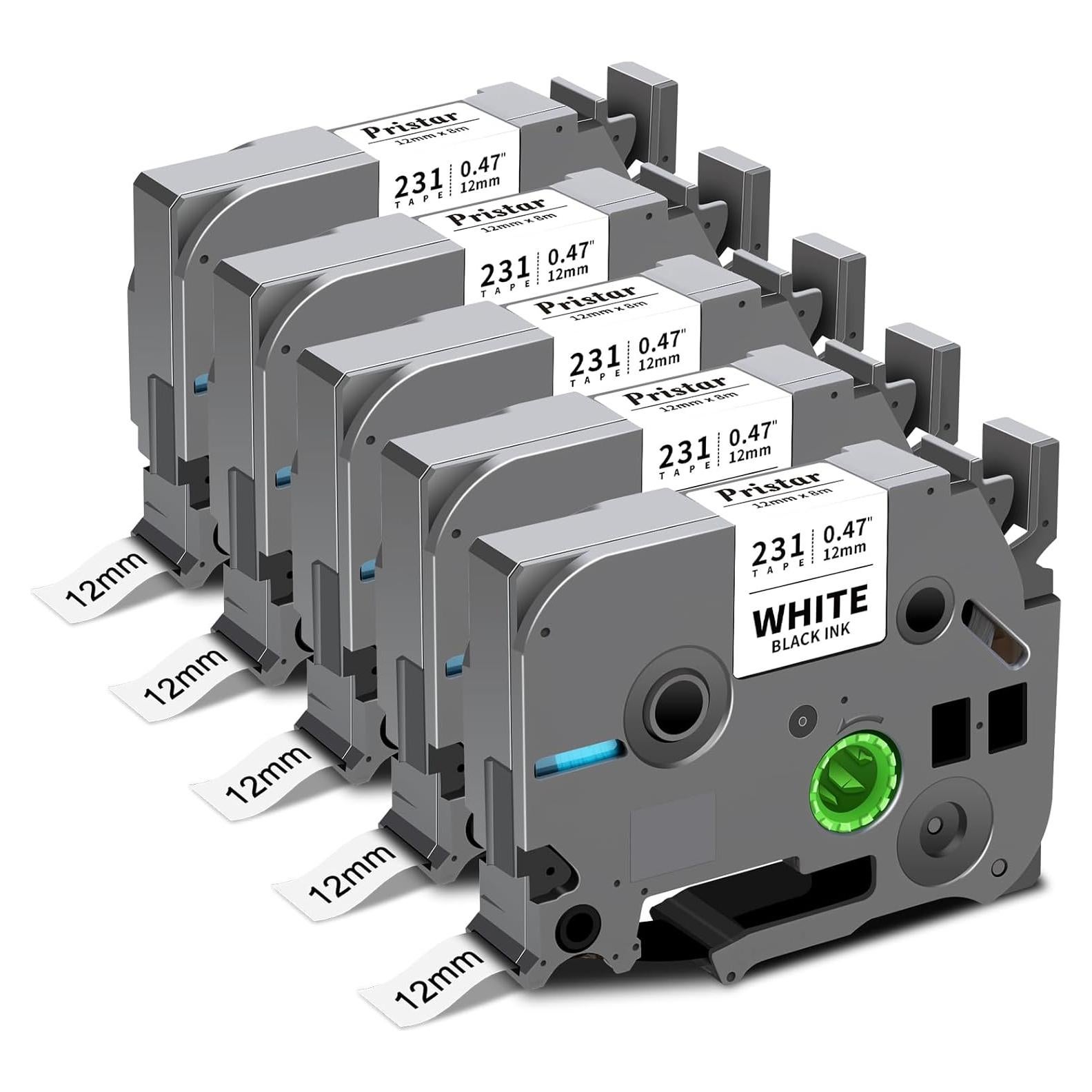 Cinta de Etiquetadora Pristar TZe-231 12mm Negra sobre Blanca