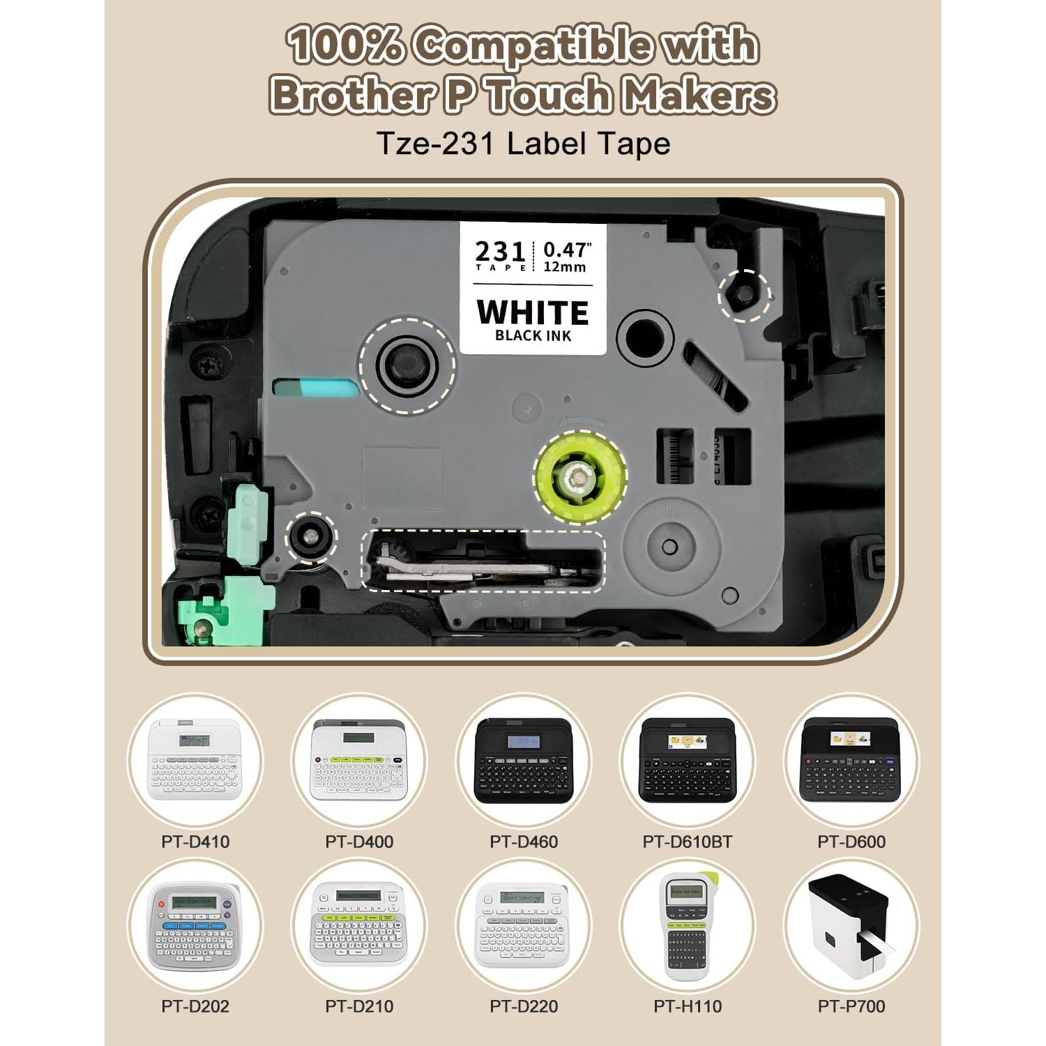 Cinta de Etiquetadora Pristar TZe-231 12mm Negra sobre Blanca