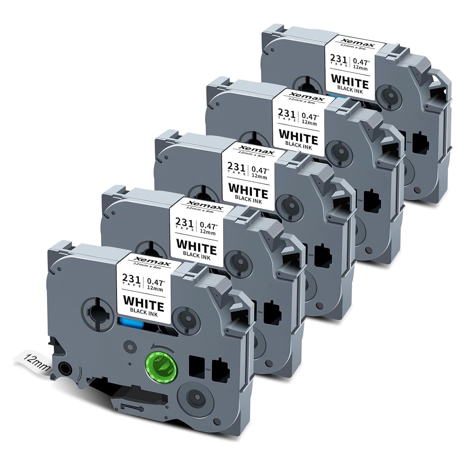 Paquete de 5 Cintas de Etiqueta 12mm XemaX Laminadas Blancas