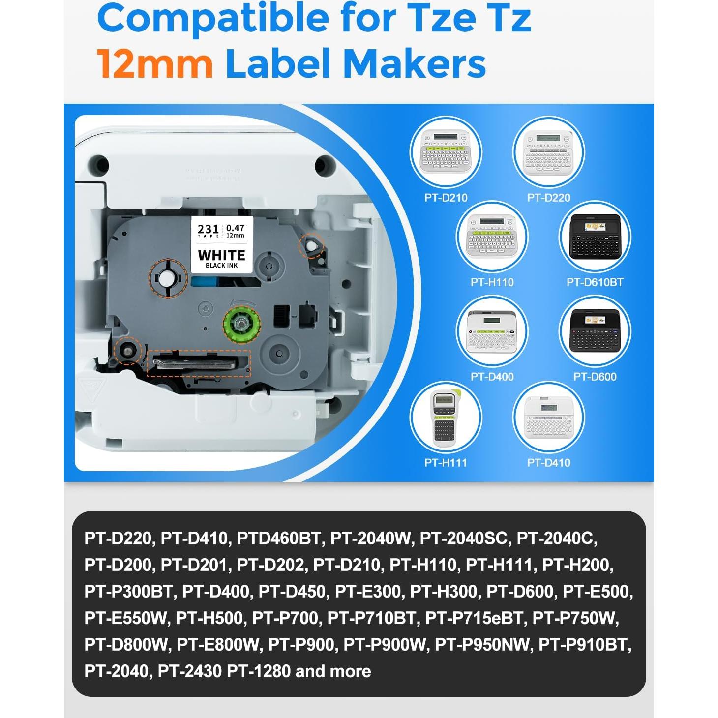 Paquete de 5 Cintas de Etiqueta 12mm XemaX Laminadas Blancas