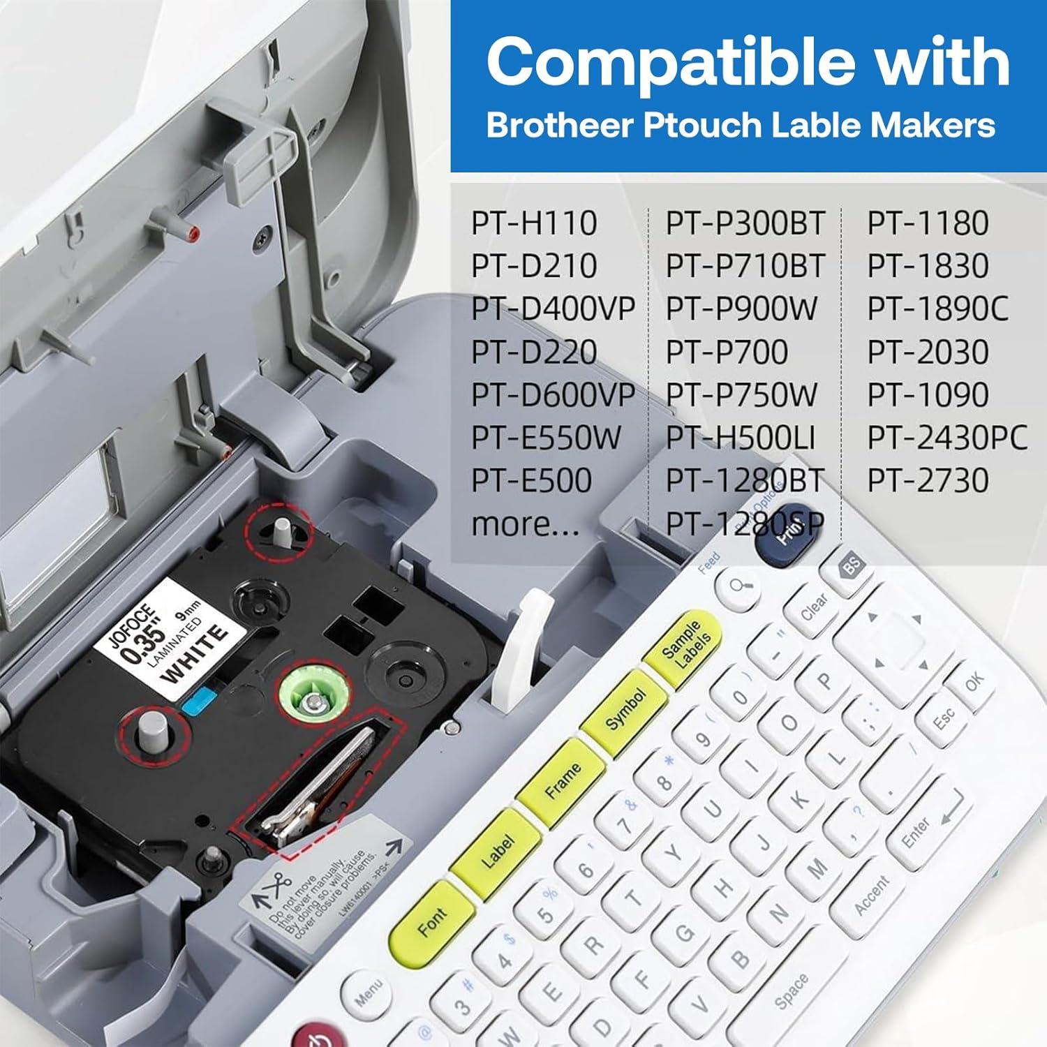 Cinta de Etiqueta JOJOME TZe-221 9mm Negro sobre Blanco 6-Pack