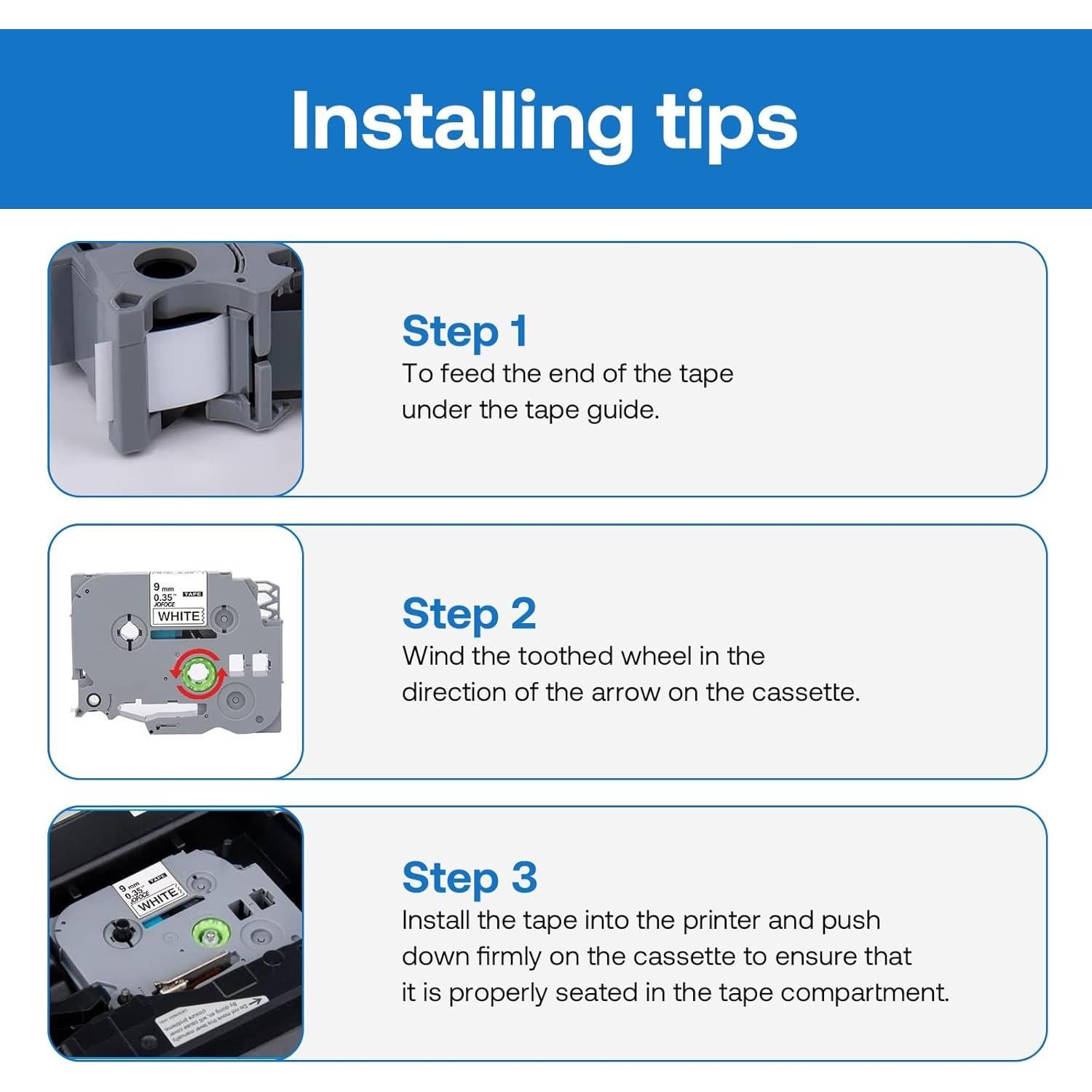 Cinta de Etiqueta JOJOME TZe-221 9mm Negro sobre Blanco 6-Pack