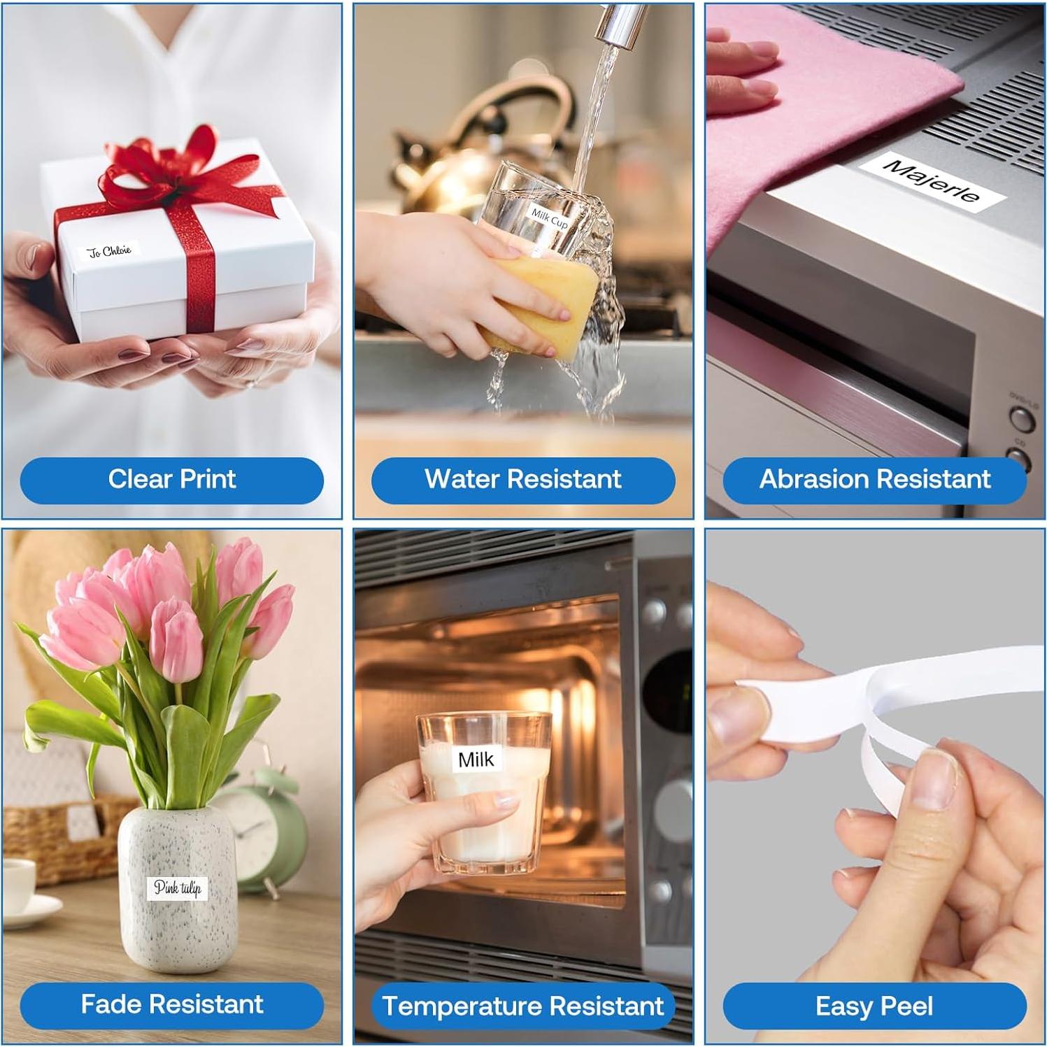 Cinta de Etiqueta JOJOME TZe-221 9mm Negro sobre Blanco 6-Pack