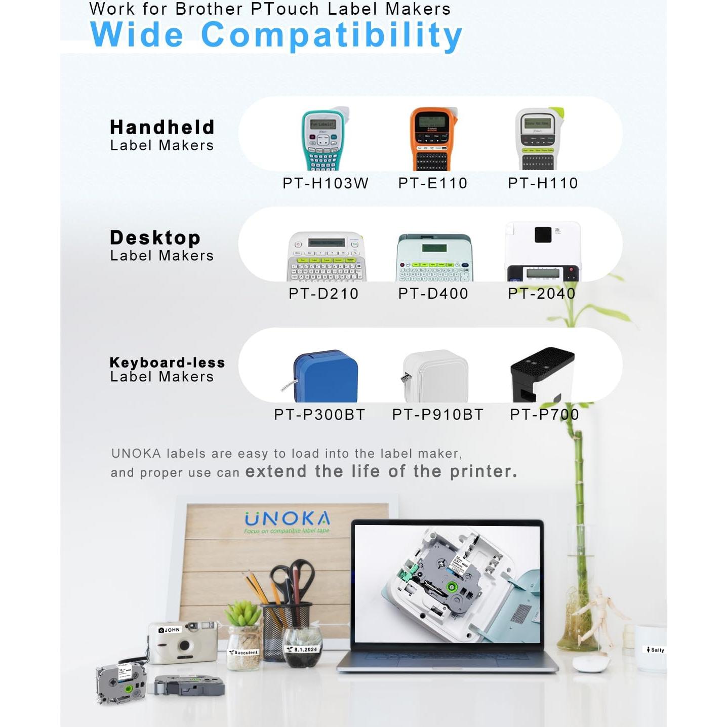 Cinta UNOKA TZe-231 12mm Laminada Blanca Compatible Brother