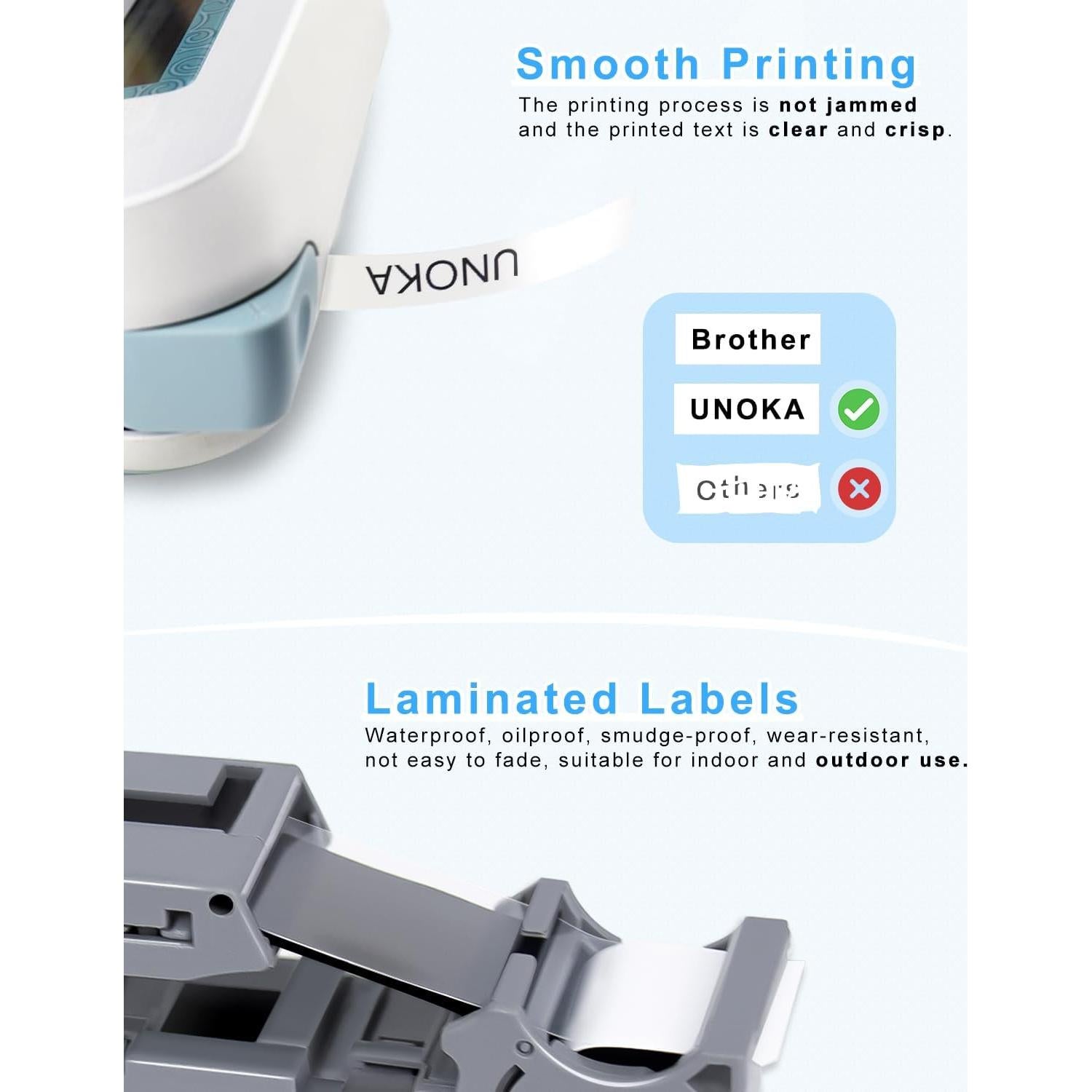 Cinta UNOKA TZe-231 12mm Laminada Blanca Compatible Brother