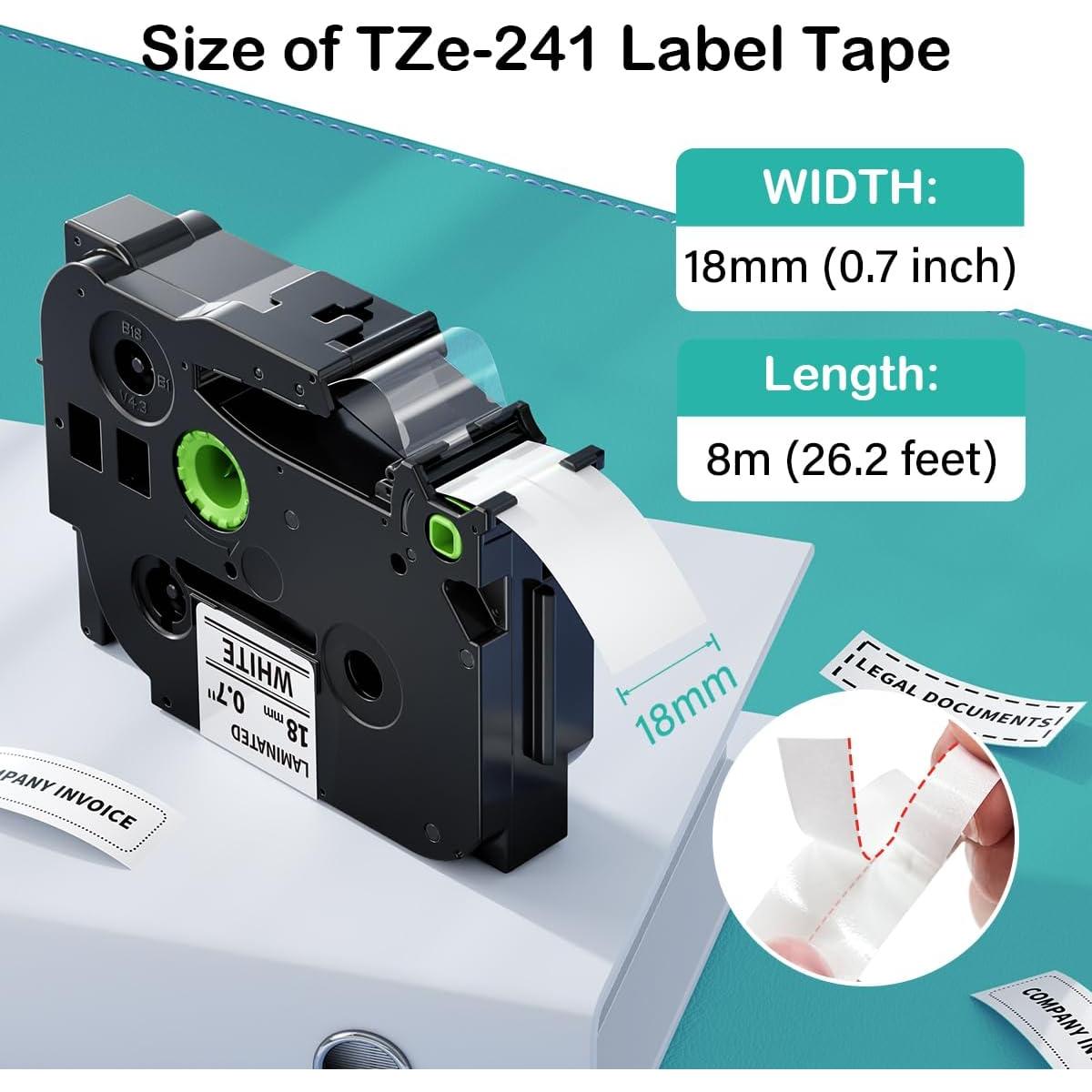 Cinta de Etiqueta Labelife TZe-241 18mm Negra sobre Blanca - 5 Pack