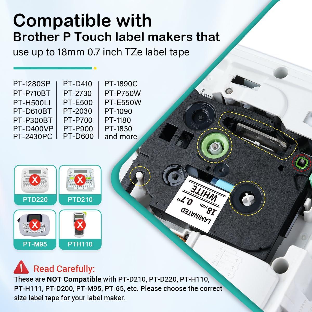 Cinta de Etiqueta Labelife TZe-241 18mm Negra sobre Blanca - 5 Pack