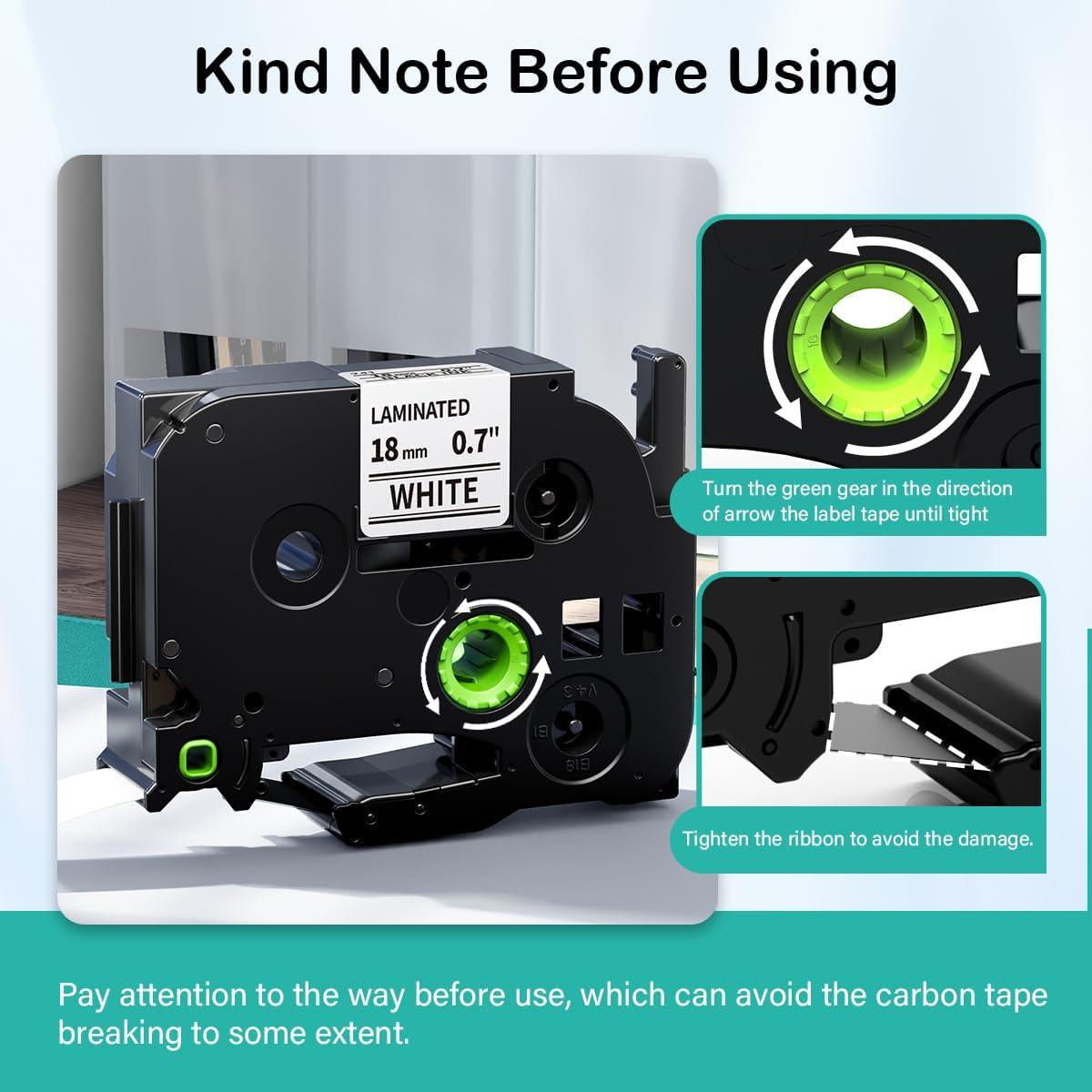 Cinta de Etiqueta Labelife TZe-241 18mm Negra sobre Blanca - 5 Pack