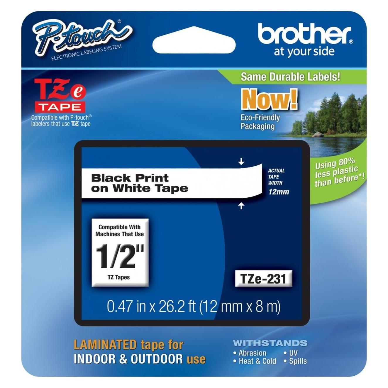 Cinta TZe P-Touch Brother 12mm Negra sobre Blanca 8m
