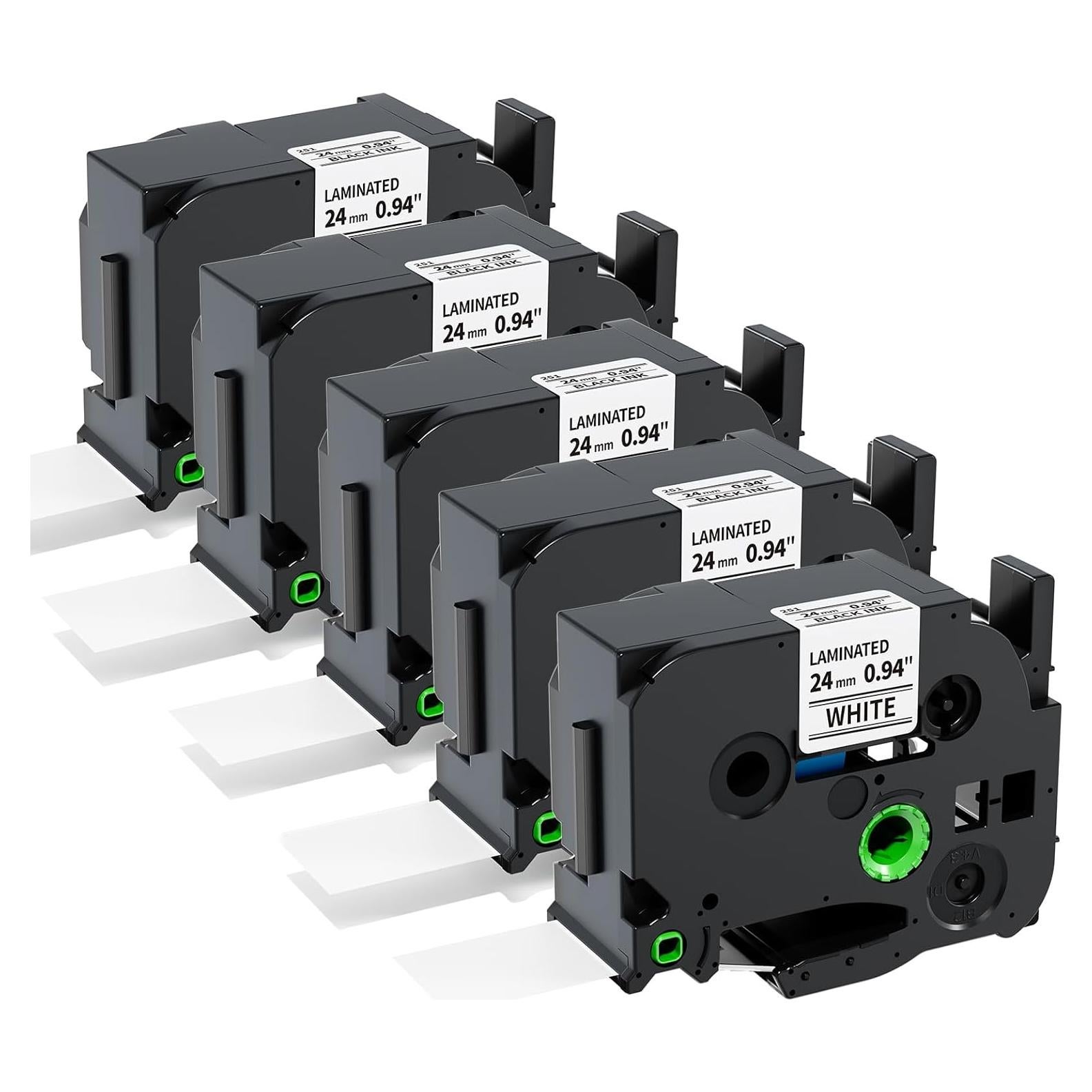 Cinta de Etiqueta Laminada 24mm MarkDomain TZe-251 Negro sobre Blanco