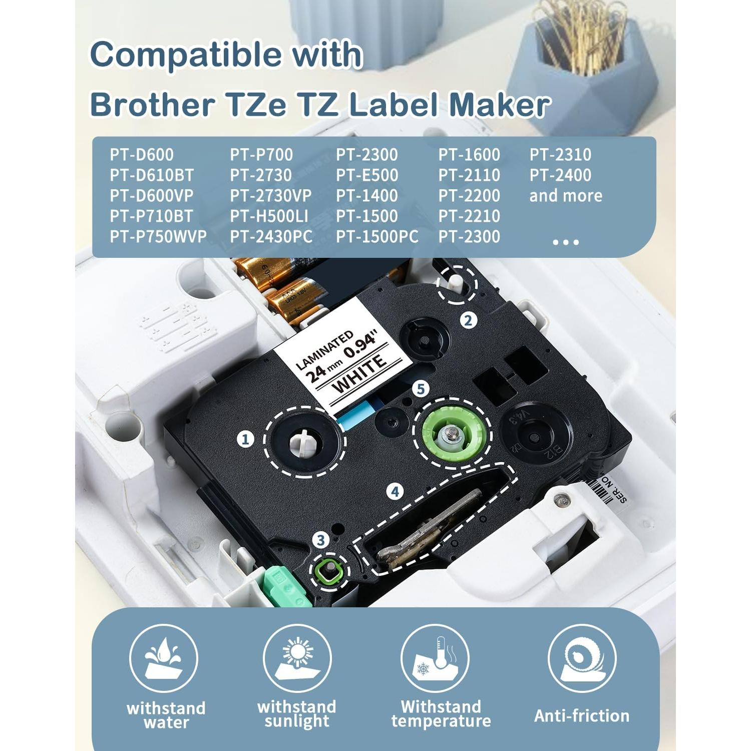 Cinta de Etiqueta Laminada 24mm MarkDomain TZe-251 Negro sobre Blanco