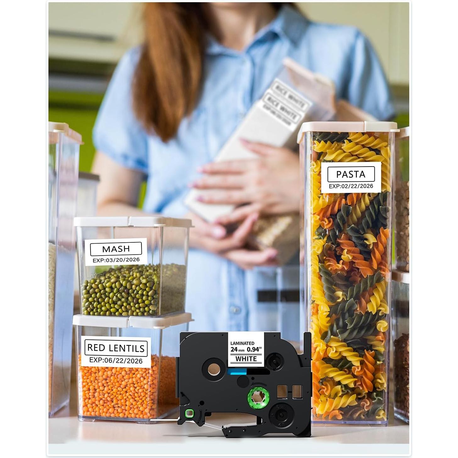 Cinta de Etiqueta Laminada 24mm MarkDomain TZe-251 Negro sobre Blanco