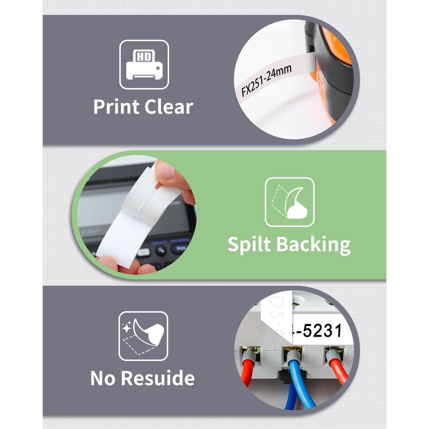 Etiquetas de Envoltura de Cable Oozmas TZE-FX251 24mm 4PK