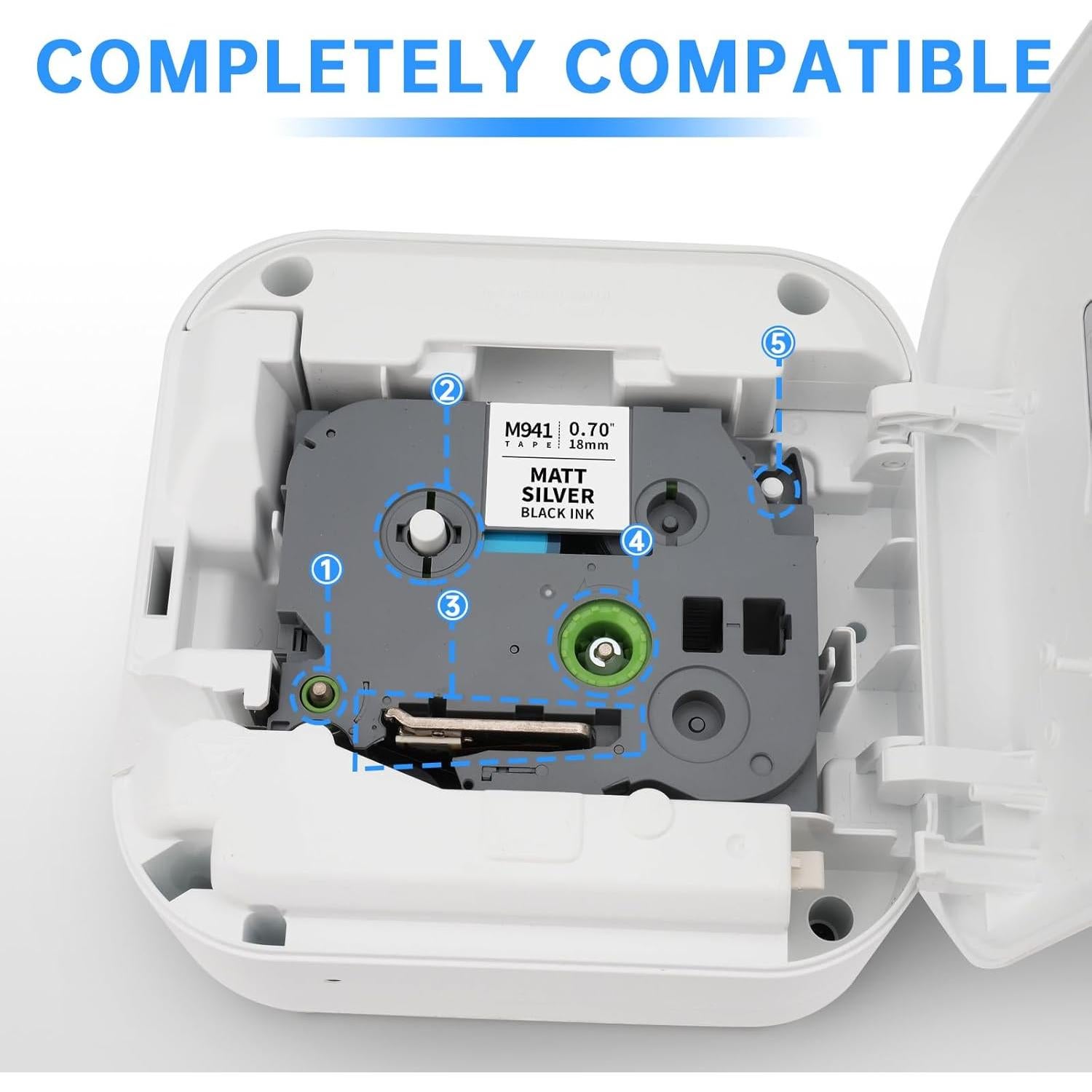 Cinta de Etiquetas Laminada Unismar TZe-M941 18mm Negro Plata 2-Pack