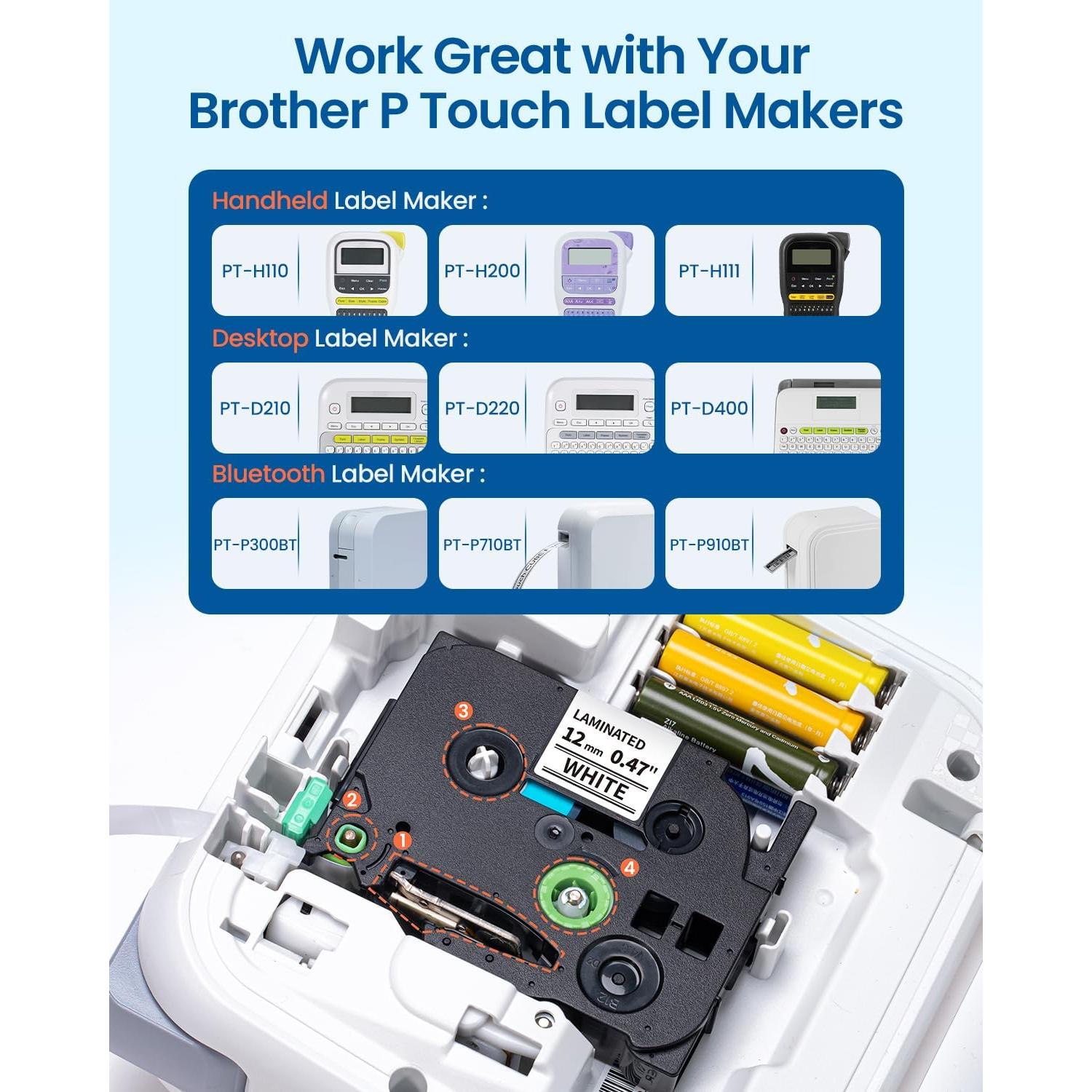 Cinta de Etiquetas Labelife 12mm TZe-231 Laminada Blanca - 10 Pack