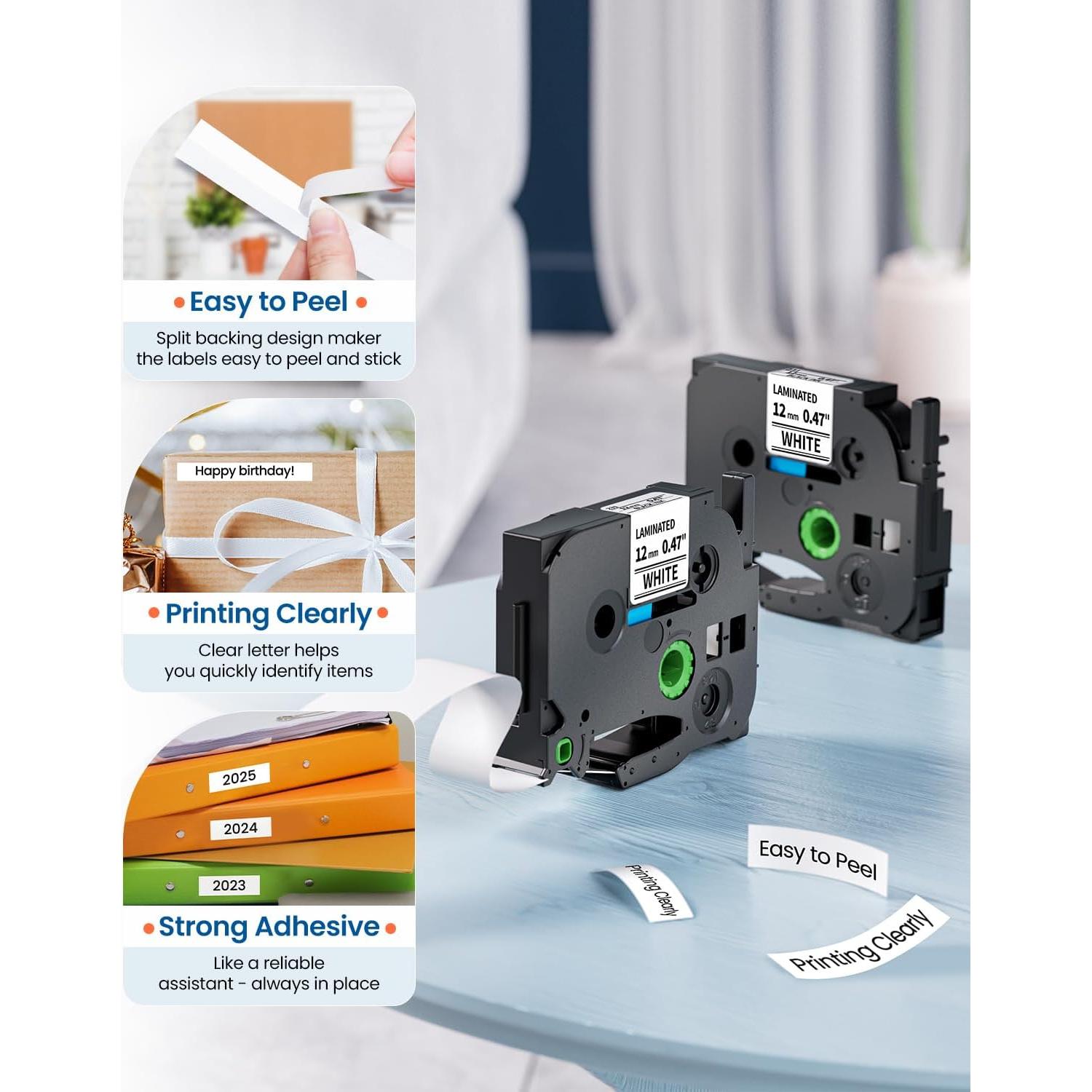 Cinta de Etiquetas Labelife 12mm TZe-231 Laminada Blanca - 10 Pack