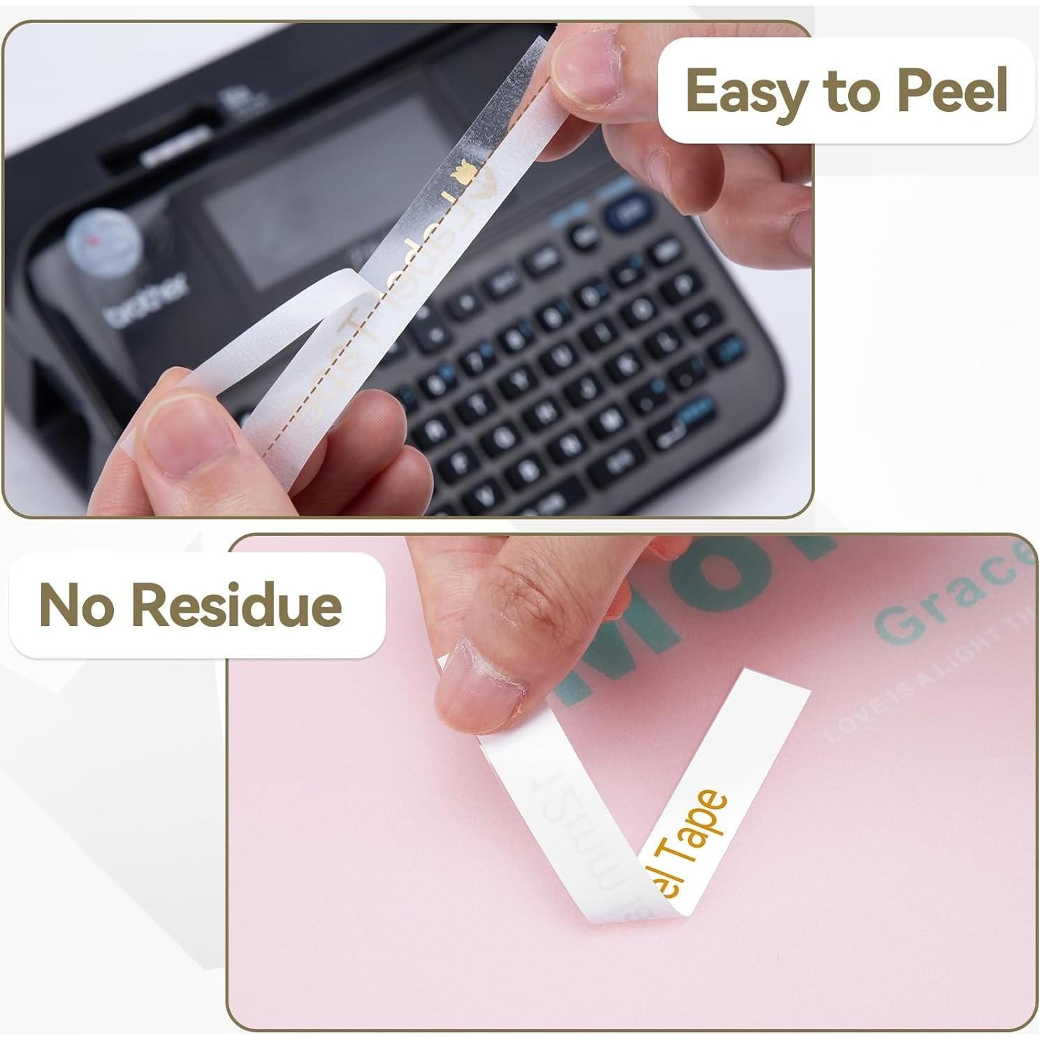 Cinta de Etiqueta Greateam 12mm Dorado sobre Transparente 3-Pack