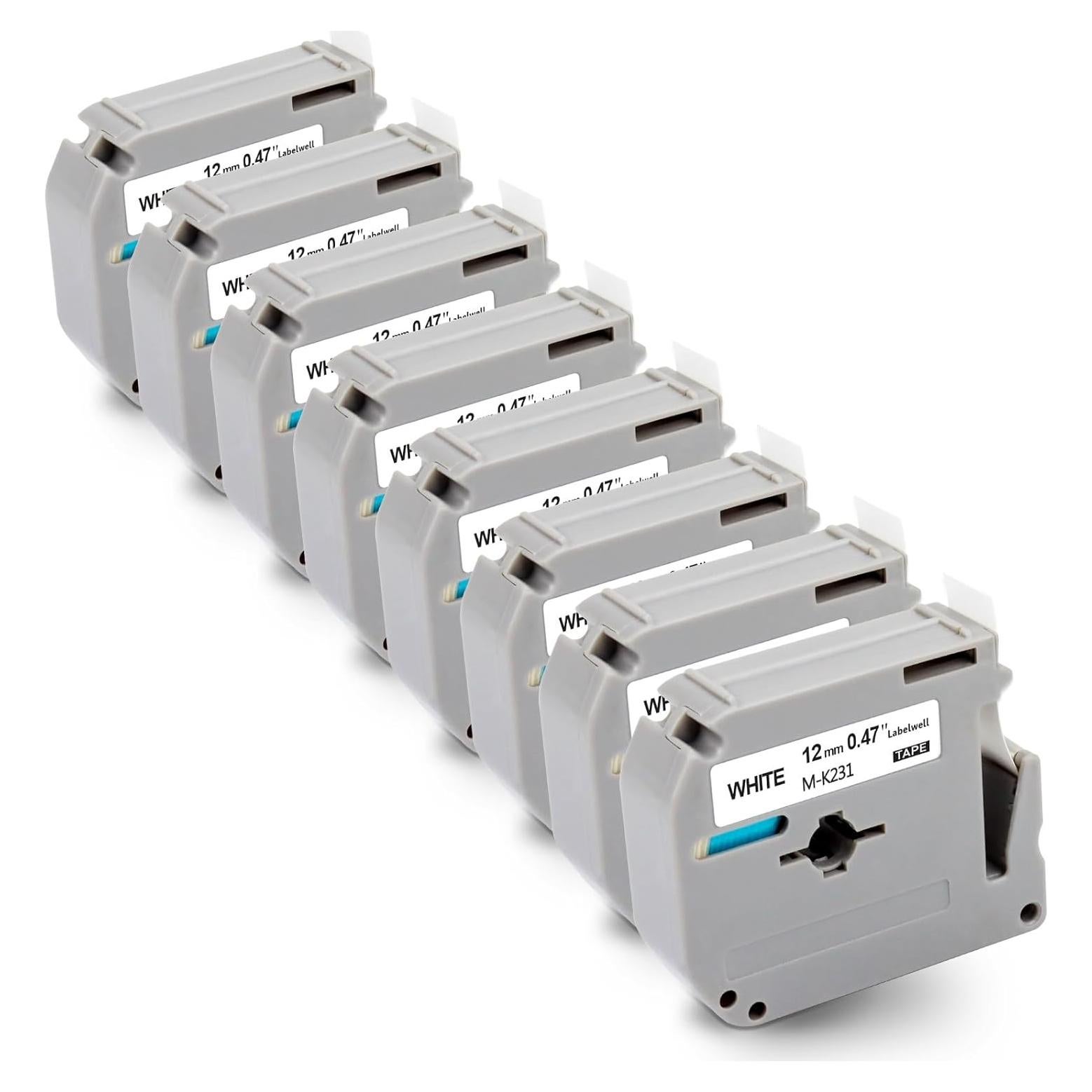 Paquete de 8 Cintas de Etiqueta Labelwell M-K231 12mm Negra