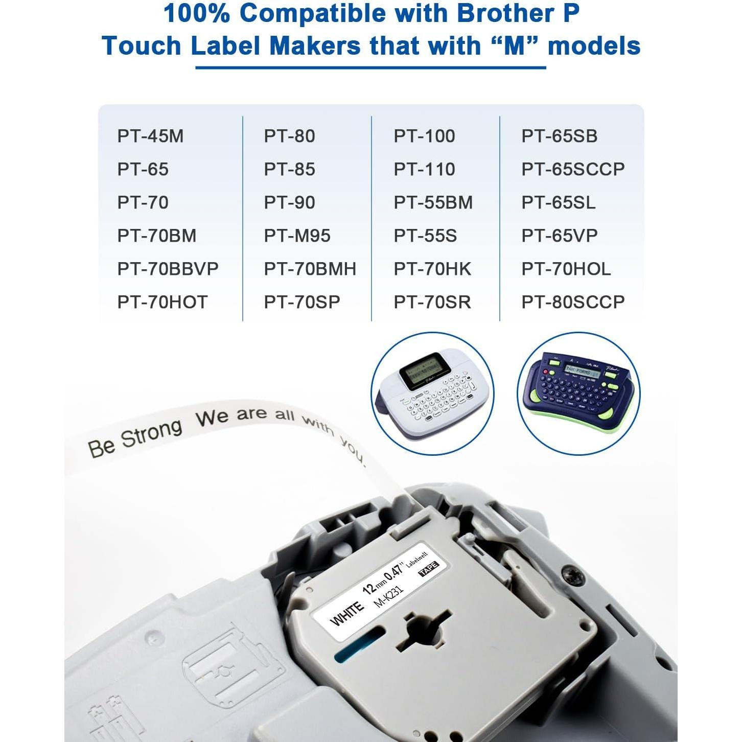 Paquete de 8 Cintas de Etiqueta Labelwell M-K231 12mm Negra