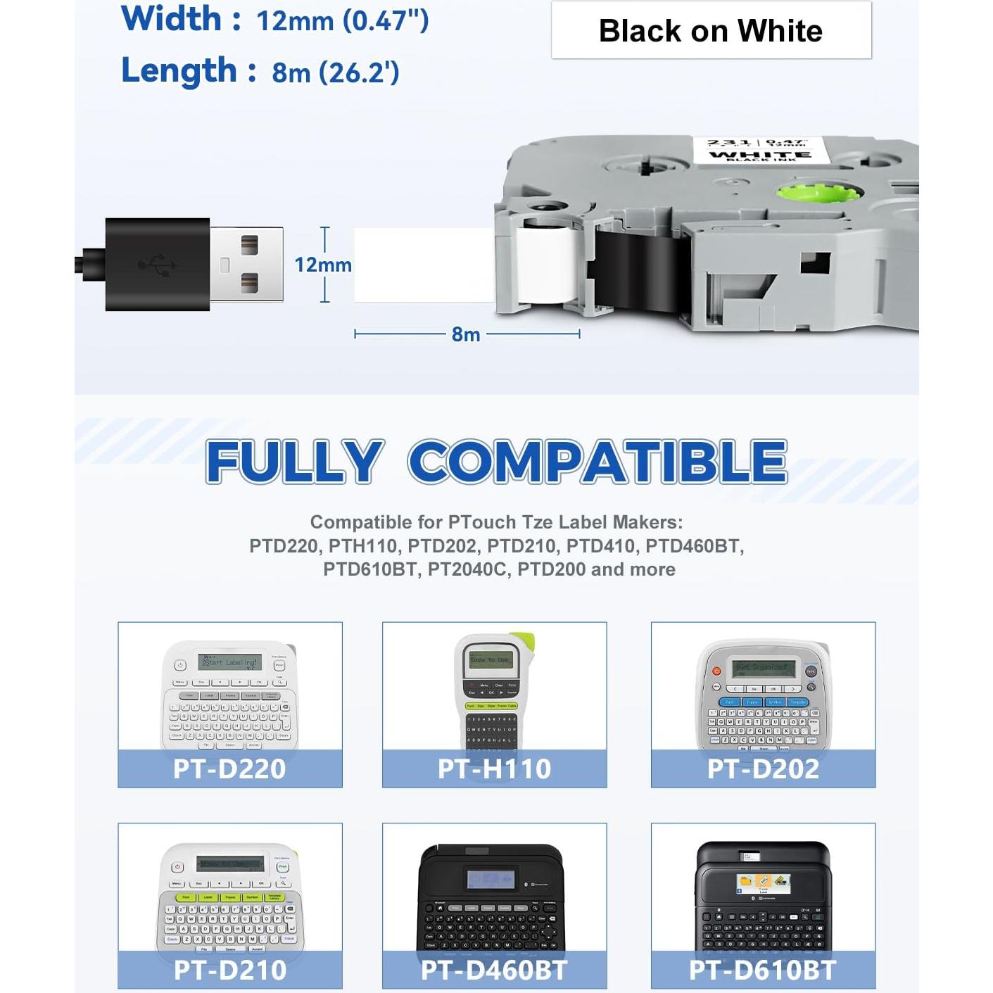 Paquete de 6 cintas de 12mm laminadas HUIMAZJIA colores