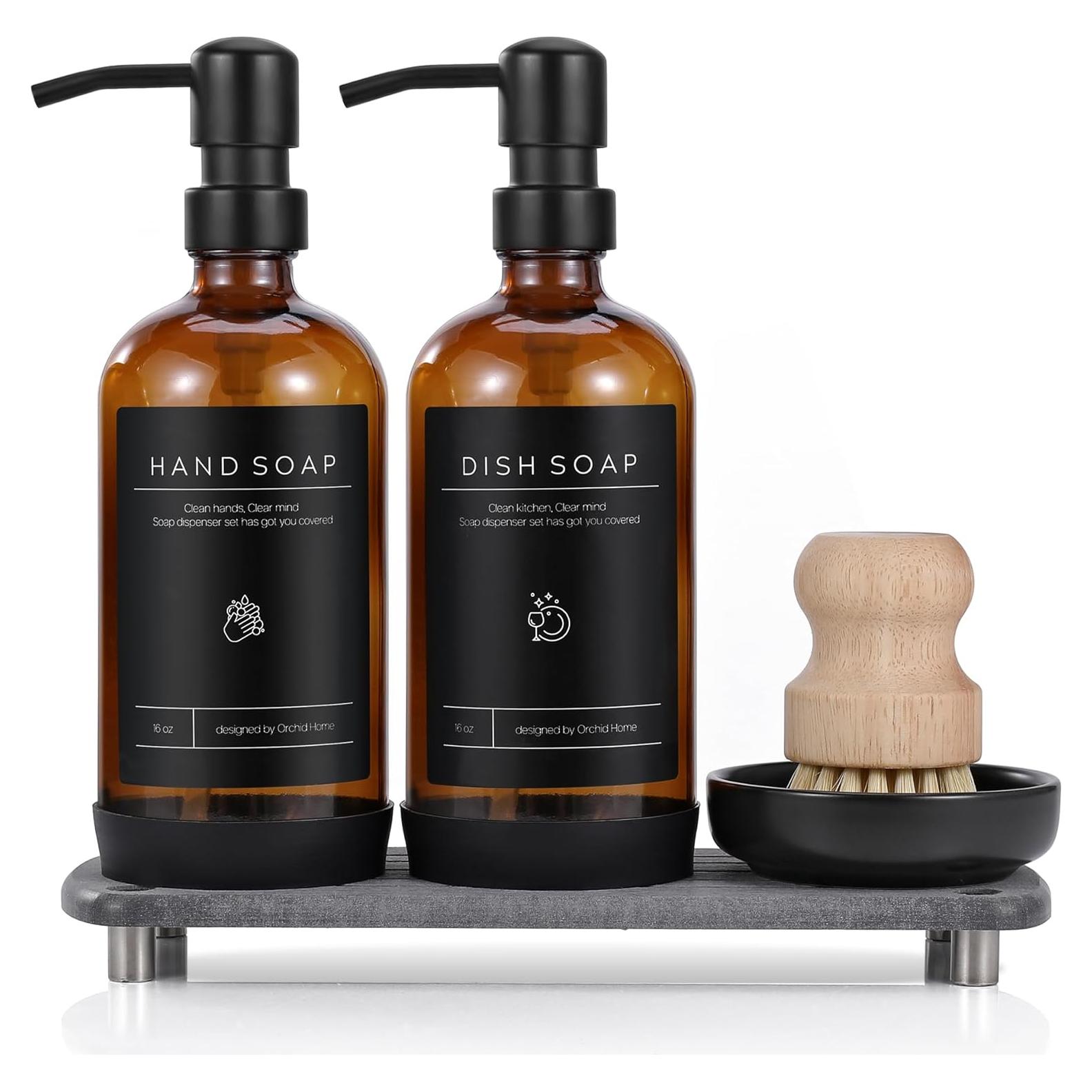 Juego de dispensador de jabón ORCHID HOME 1.38 kg vidrio ámbar