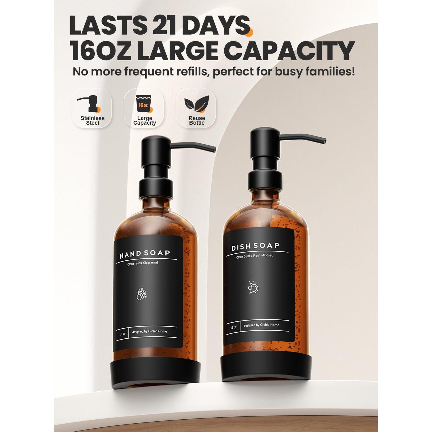 Juego de dispensador de jabón ORCHID HOME 1.38 kg vidrio ámbar