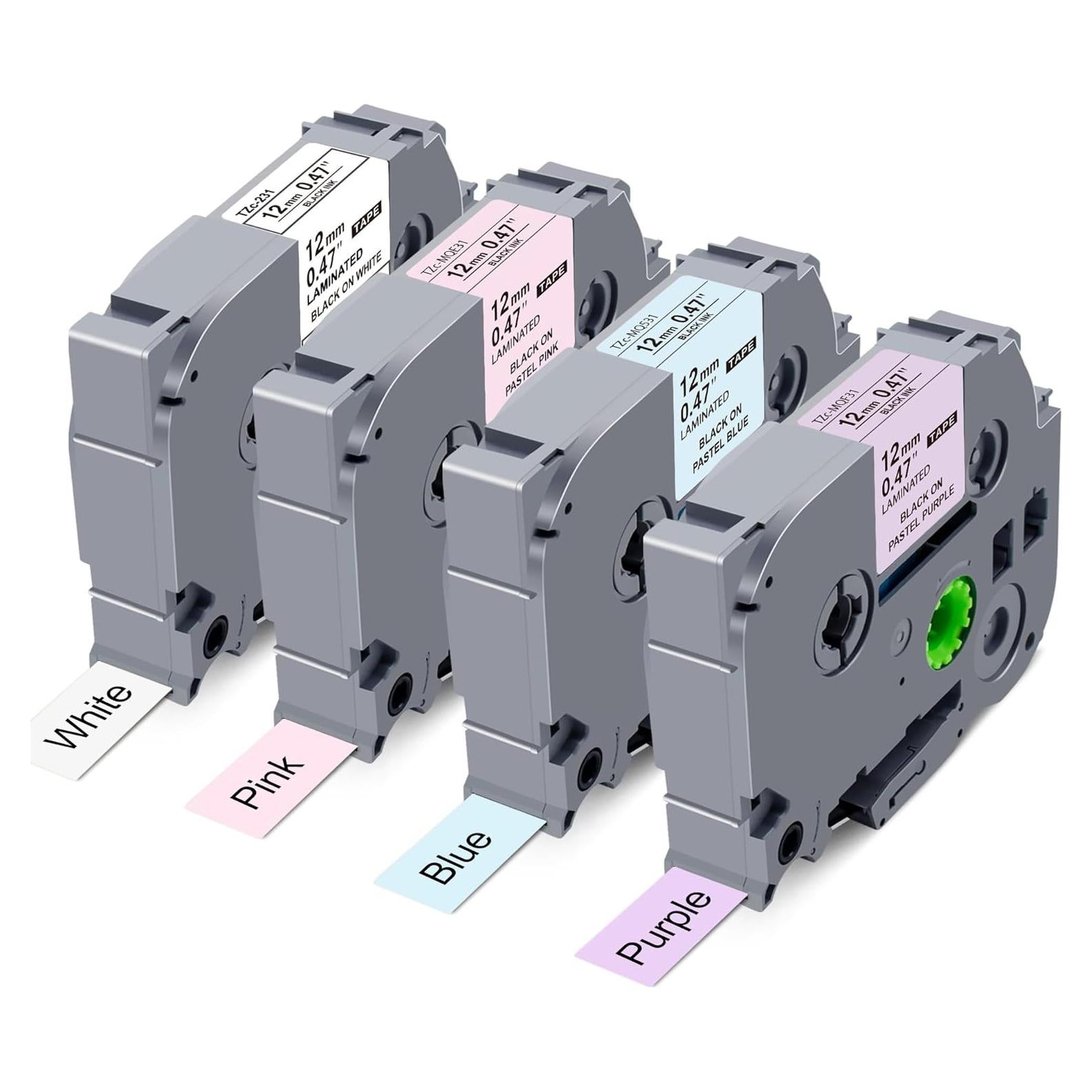 Paquete de 4 cintas de etiquetas Brother P-Touch 12mm colores