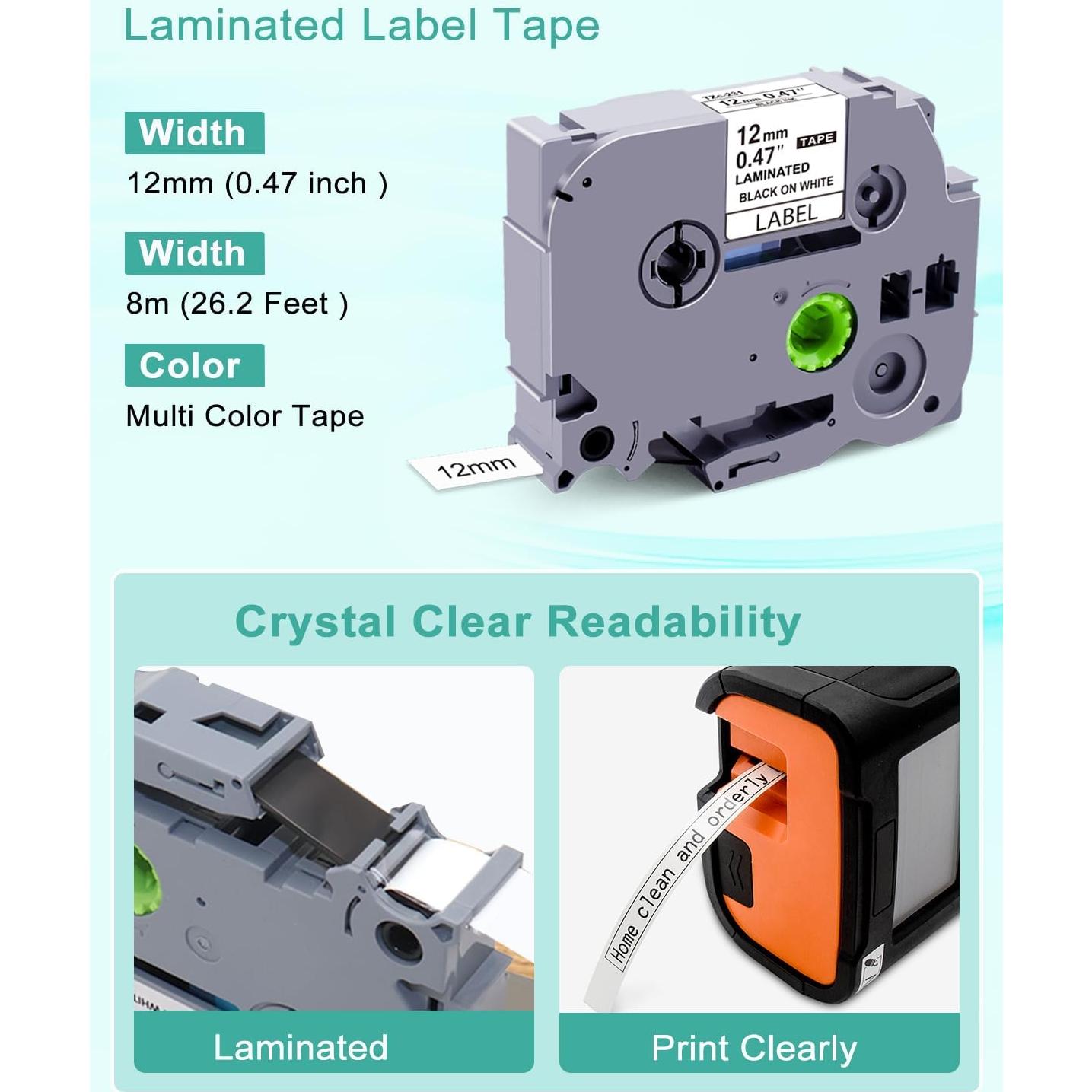 Paquete de 4 cintas de etiquetas Brother P-Touch 12mm colores