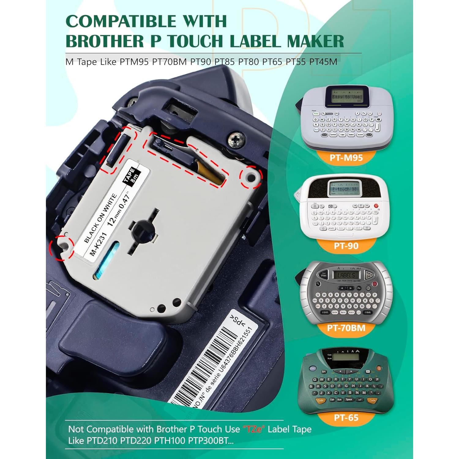 Cinta de Etiqueta TITBIT 6PK 12mm para Brother P Touch