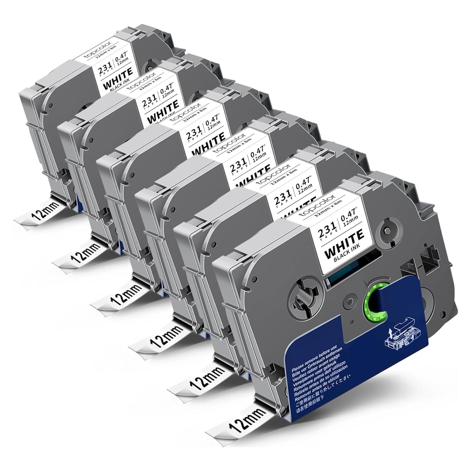 Paquete de 6 Cintas de Etiquetas 12mm Topcolor Blanca