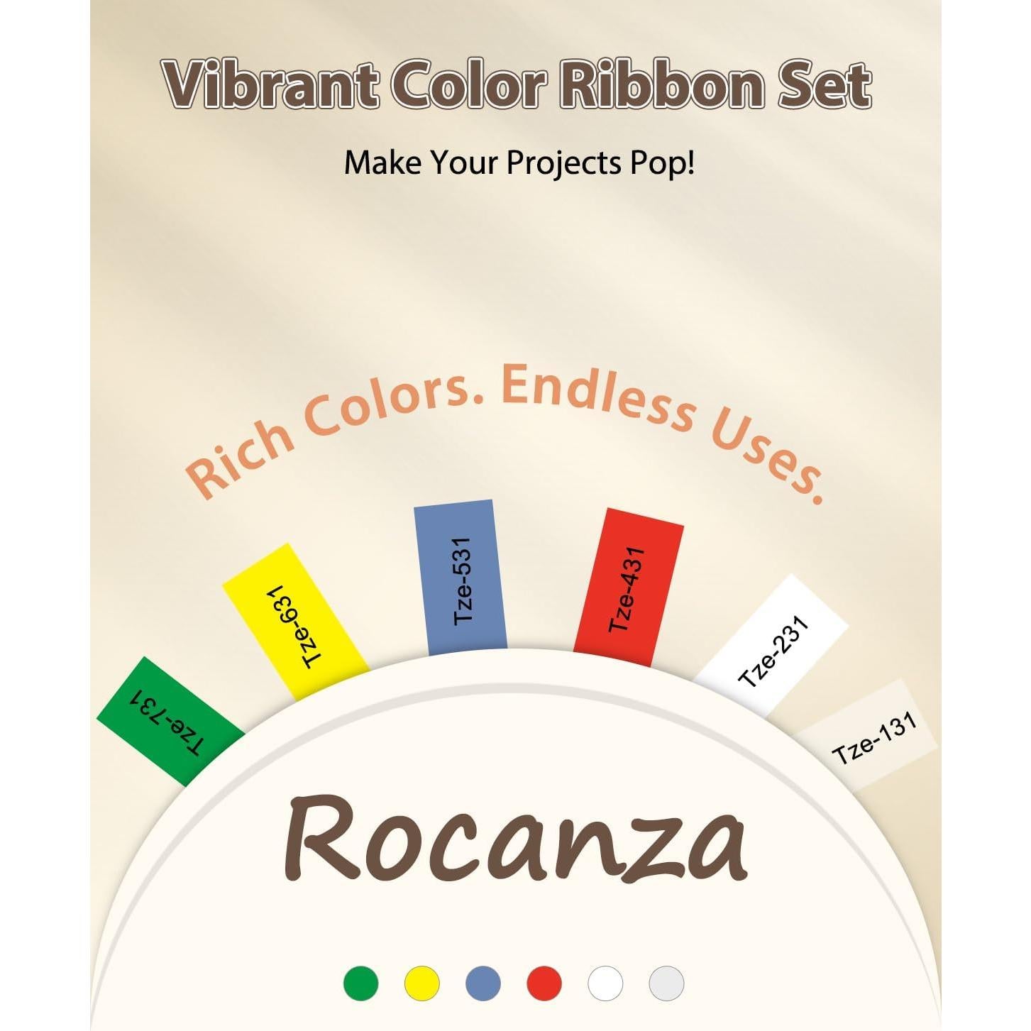 Cinta de Etiqueta Laminada 12mm Rocanza 6 Colores TZe-231