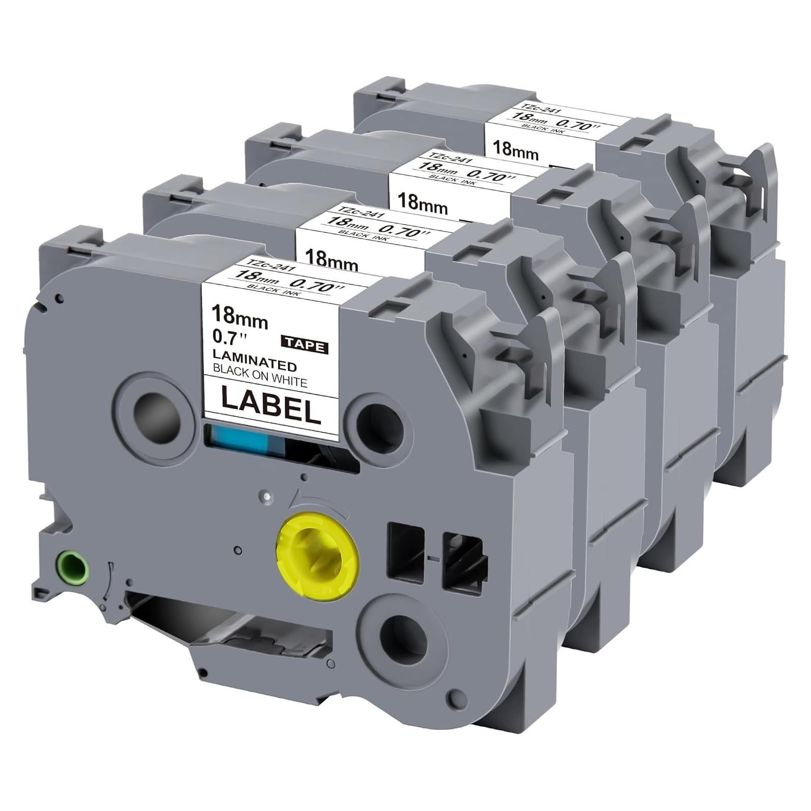 Cinta Etiquetadora Weemay TZc241 18mm Negro sobre Blanco - 4 Rollos