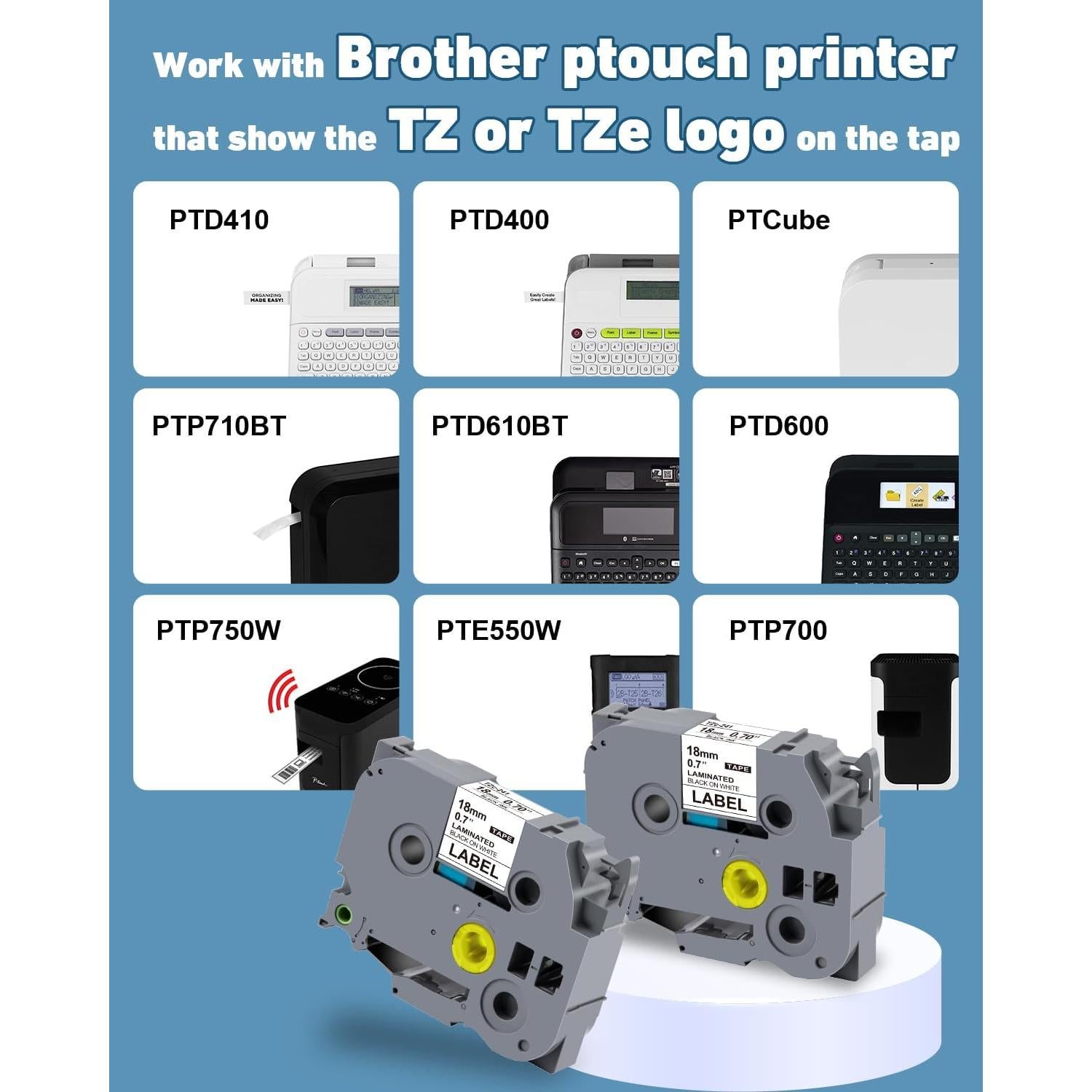 Cinta Etiquetadora Weemay TZc241 18mm Negro sobre Blanco - 4 Rollos