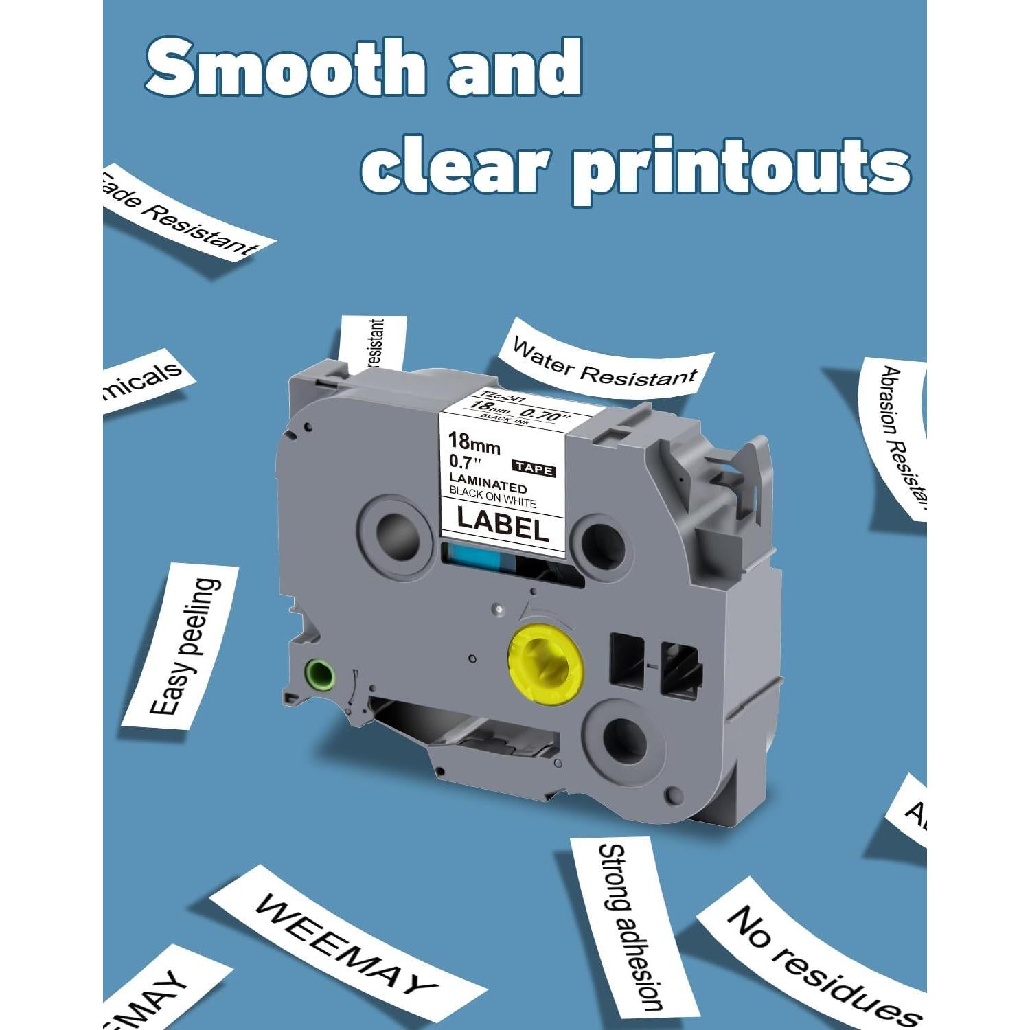 Cinta Etiquetadora Weemay TZc241 18mm Negro sobre Blanco - 4 Rollos