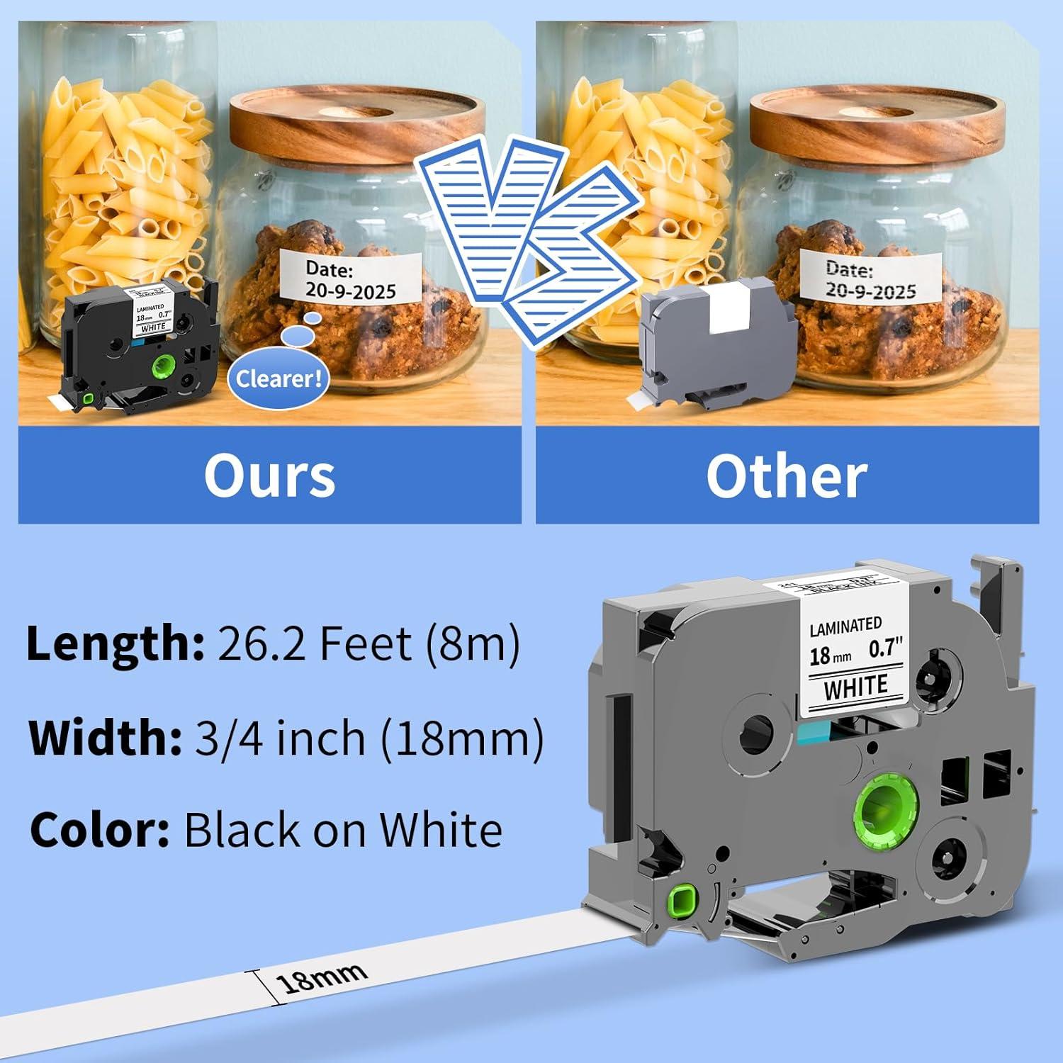 Cinta de Etiquetas Laminadas Suminey TZe-241 18mm Paquete 5