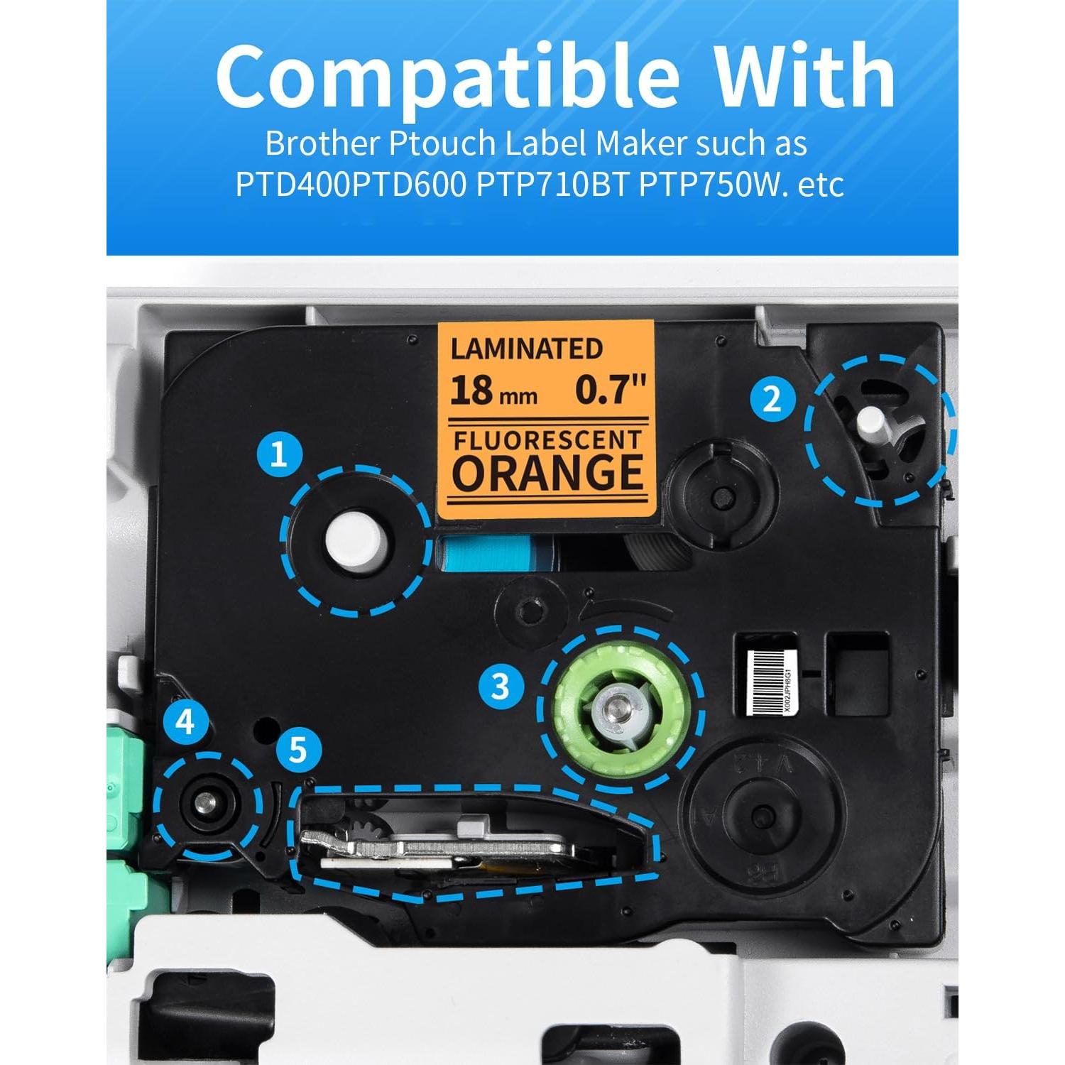 Cinta de Etiqueta Laminada MarkDomain 18mm Naranja Fluorescente