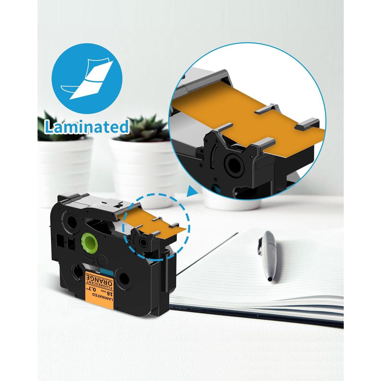 Cinta de Etiqueta Laminada MarkDomain 18mm Naranja Fluorescente