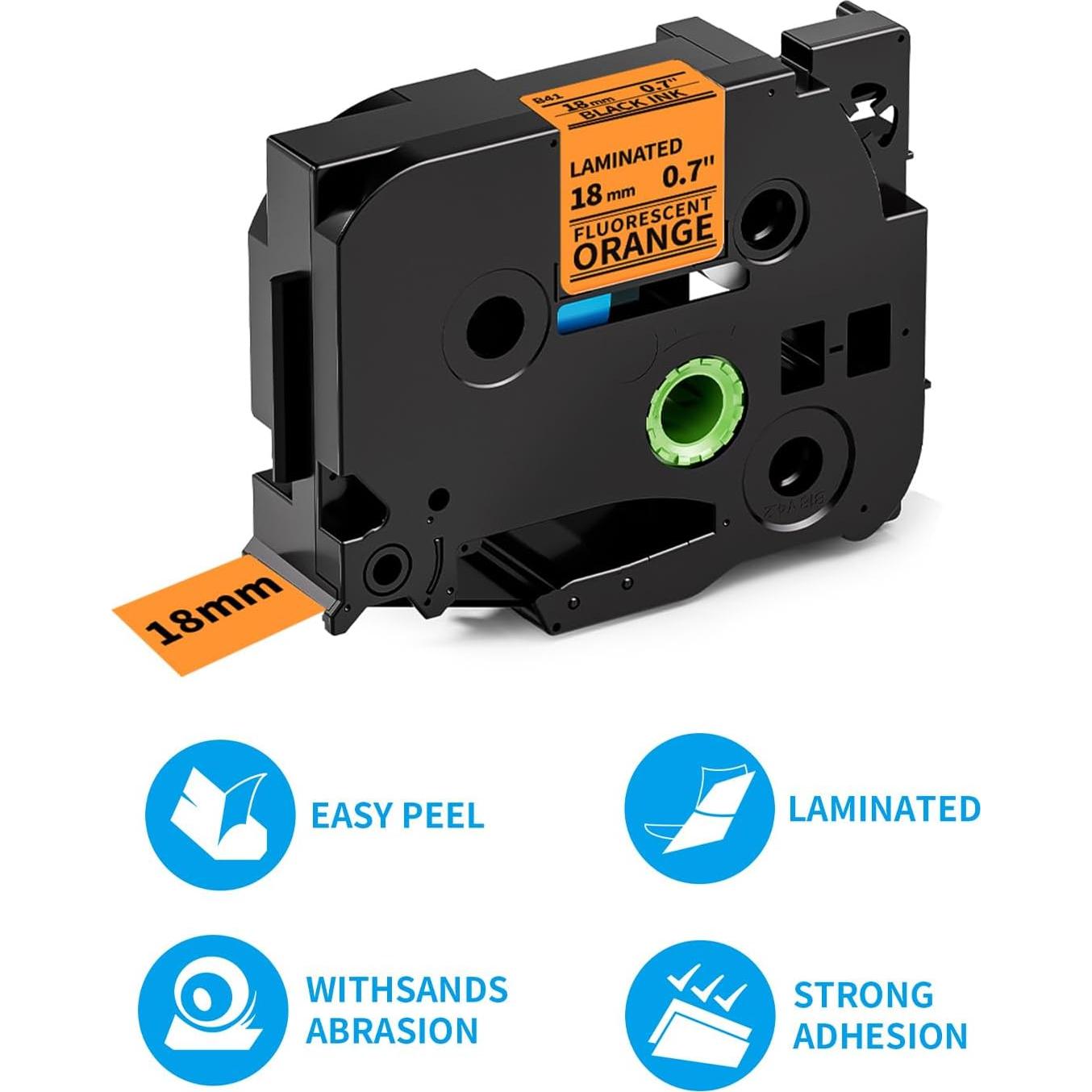 Cinta de Etiqueta Laminada MarkDomain 18mm Naranja Fluorescente