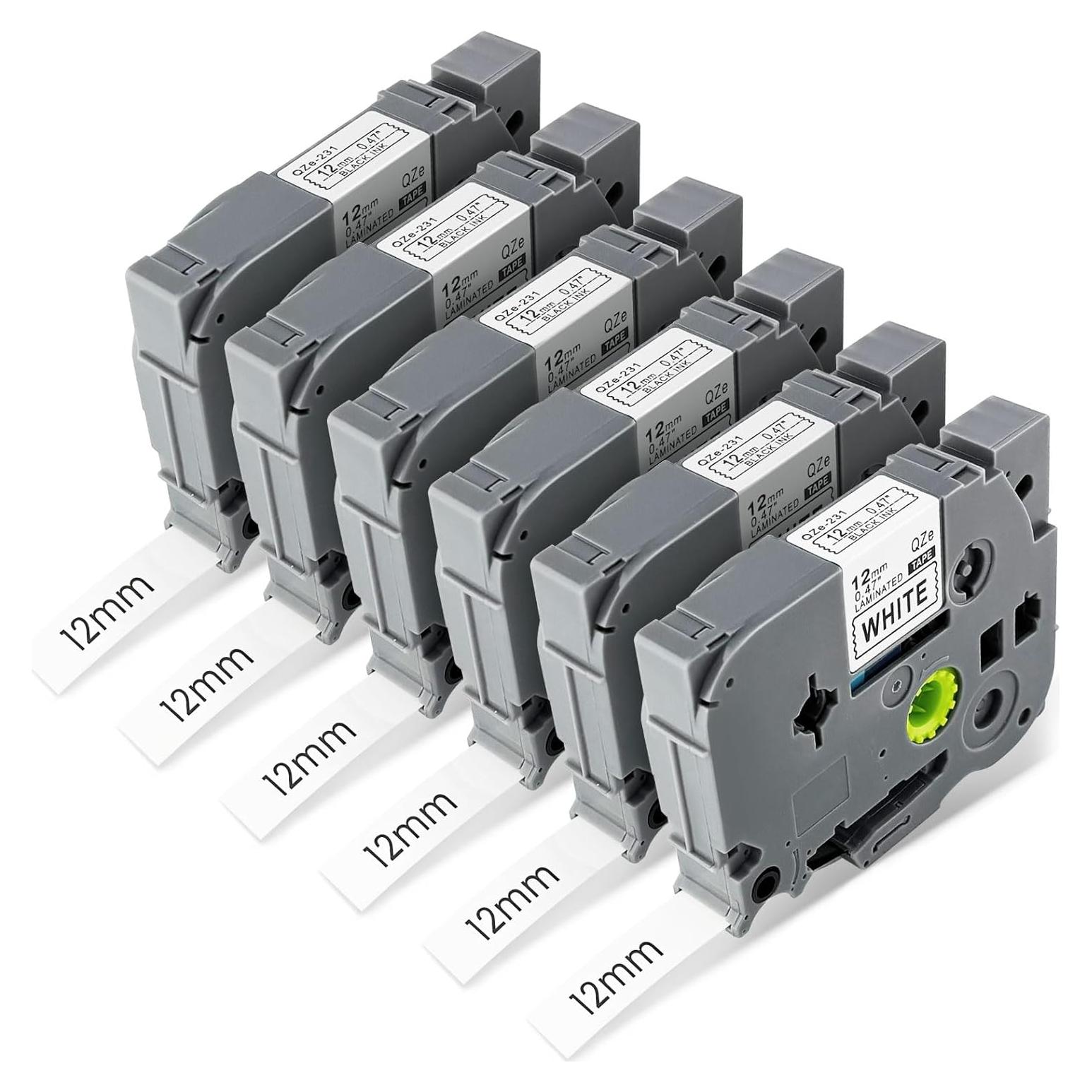 Paquete de 6 cintas TZe-231 Brother 12mm x 8m blancas