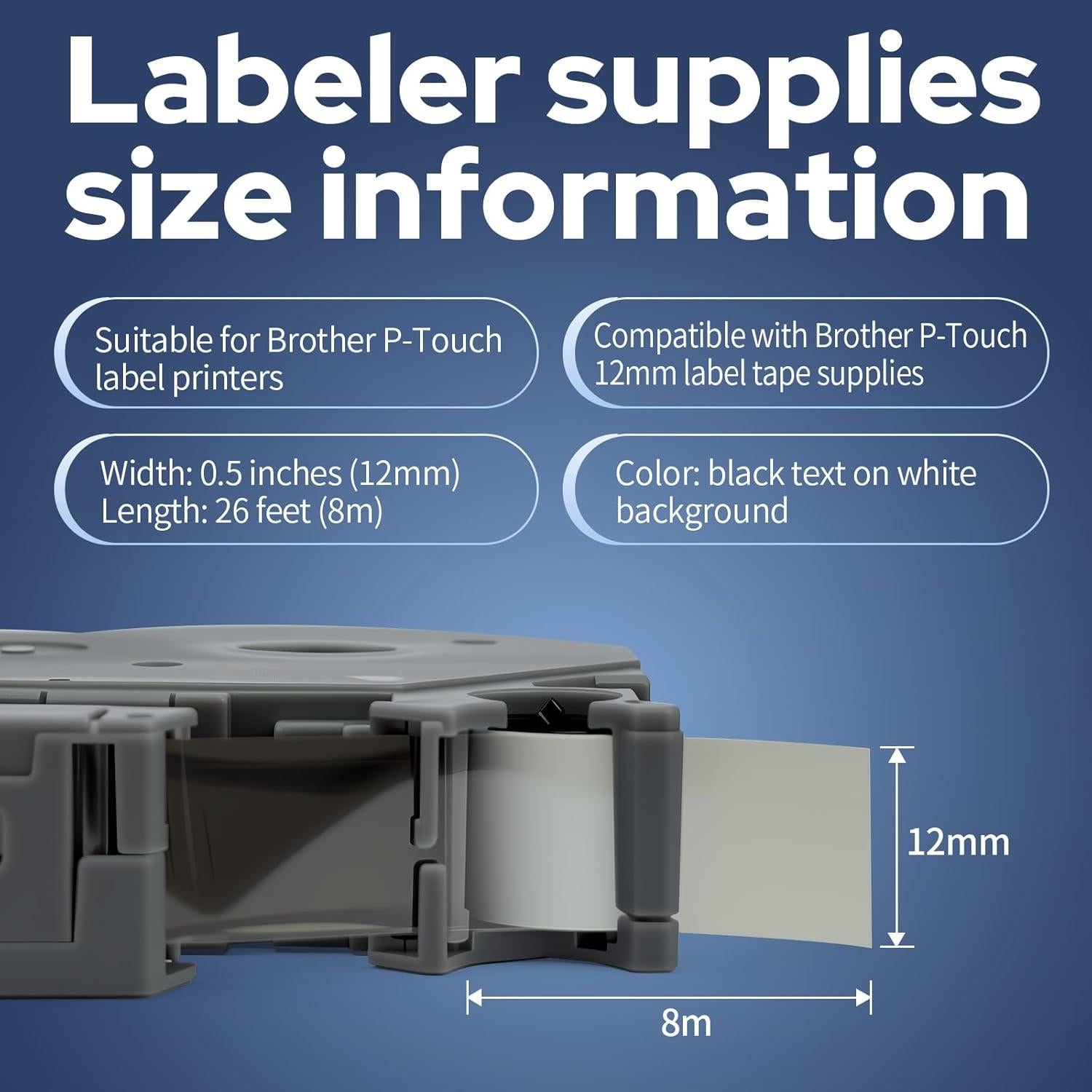 Paquete de 6 cintas TZe-231 Brother 12mm x 8m blancas