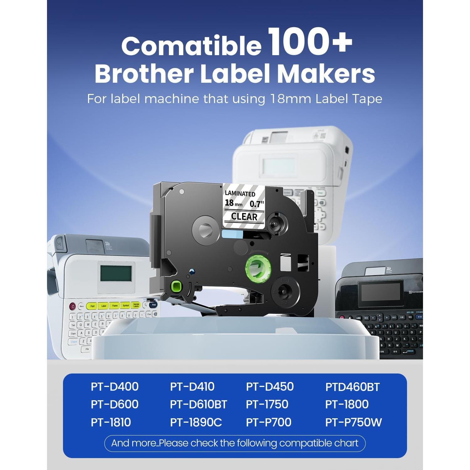 Cinta de Etiquetas Laminada COLORTY TZe-141 18mm Negro Transparente - 6 Rollos