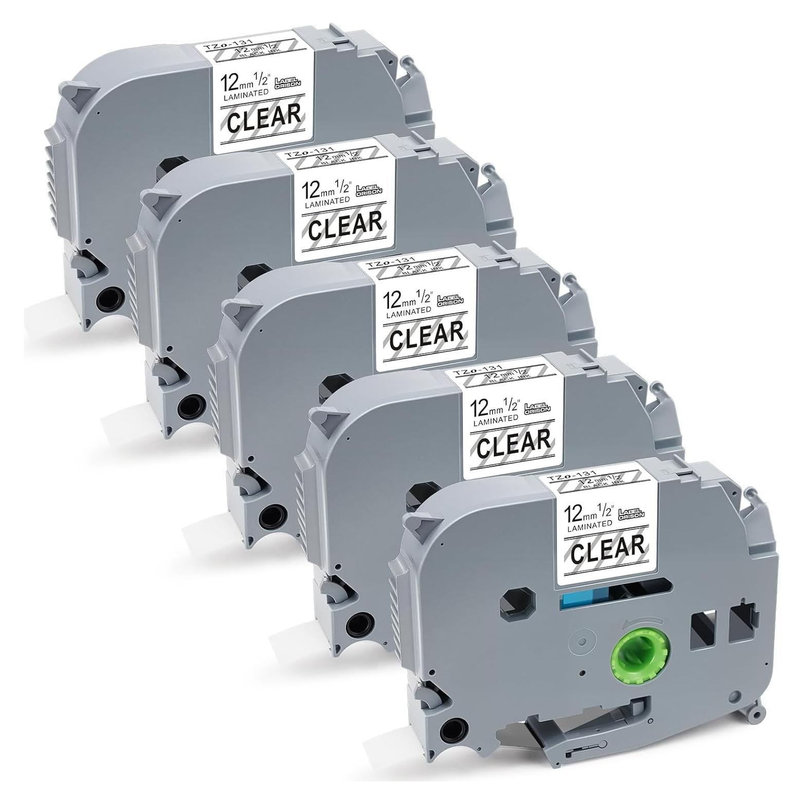 Cinta de Etiqueta Orison TZe-131 Negra Transparente 12mm 5PK