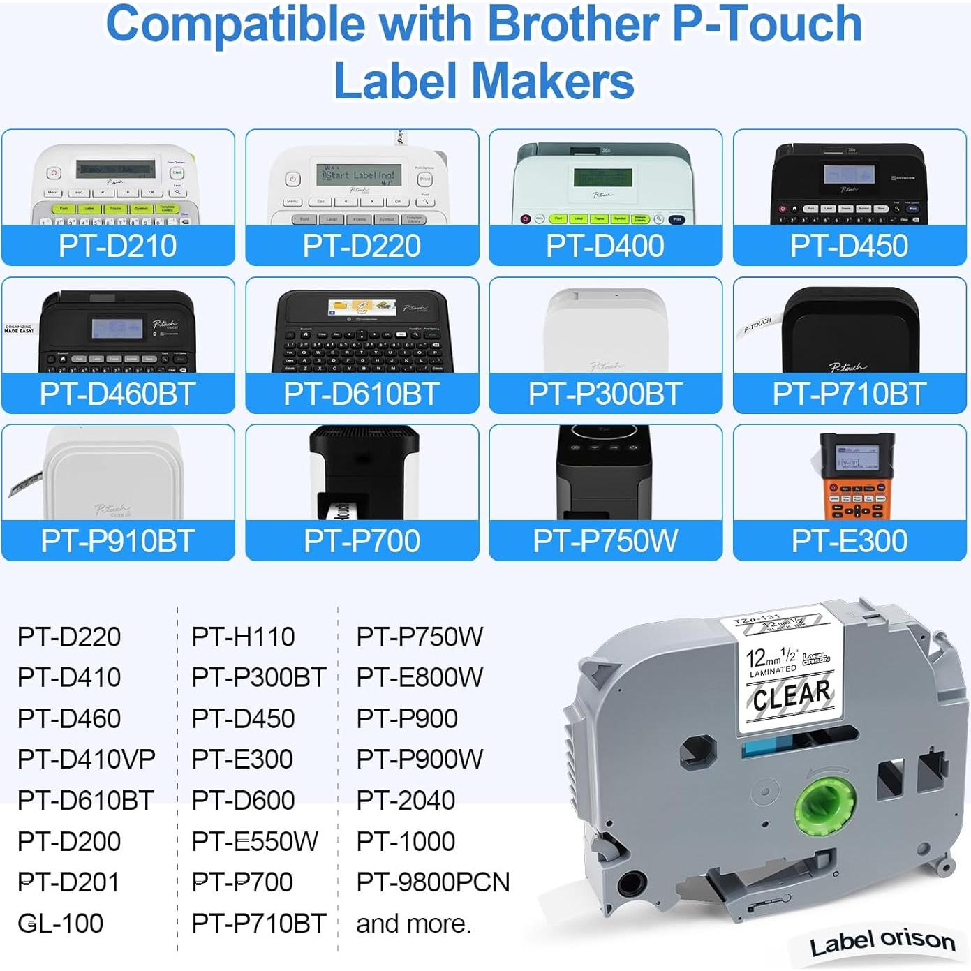 Cinta de Etiqueta Orison TZe-131 Negra Transparente 12mm 5PK