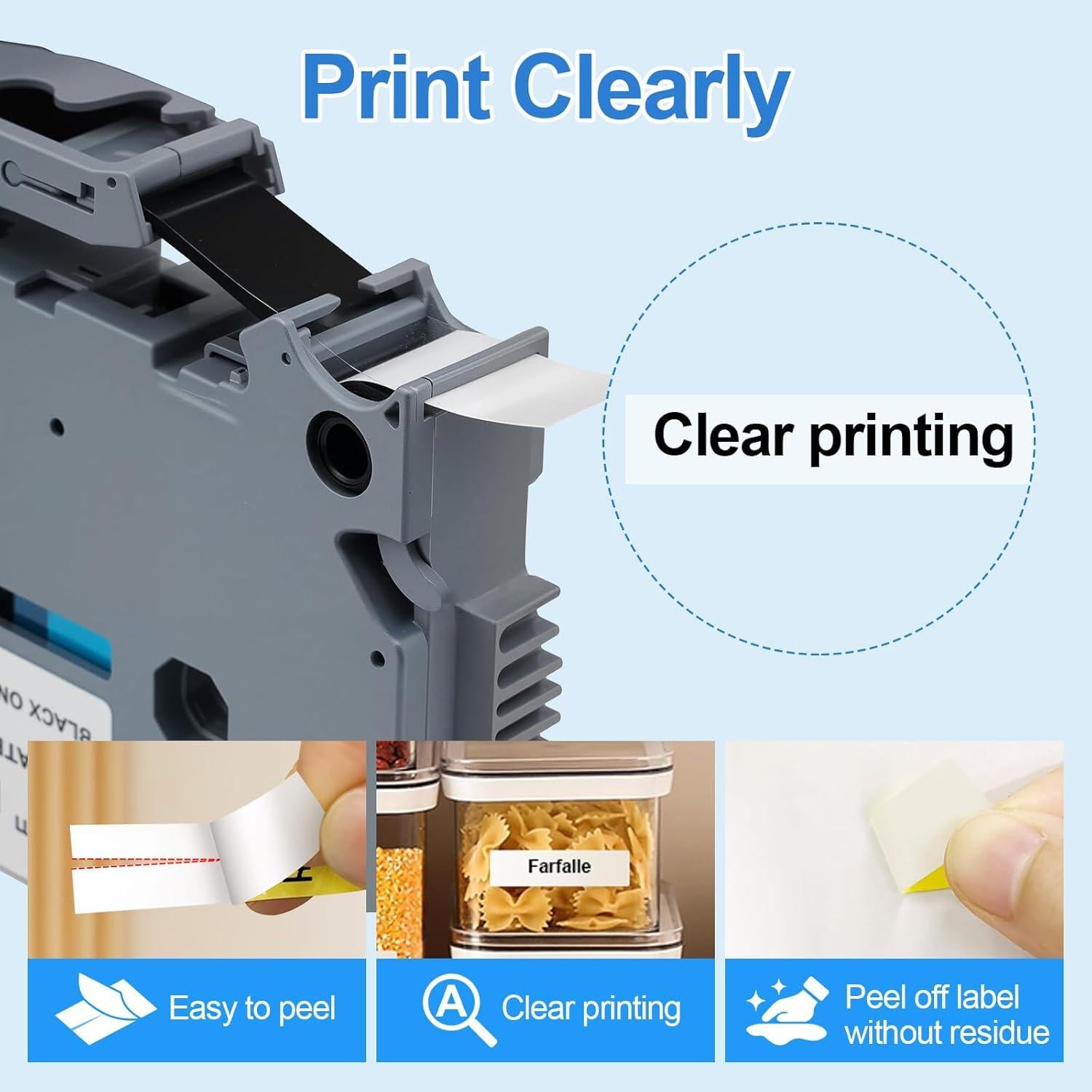 Cinta de Etiqueta Orison TZe-131 Negra Transparente 12mm 5PK